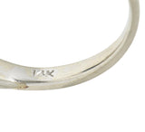 1950's Black Opal Diamond 14 Karat White Gold Scrolling Navette Bypass Ring