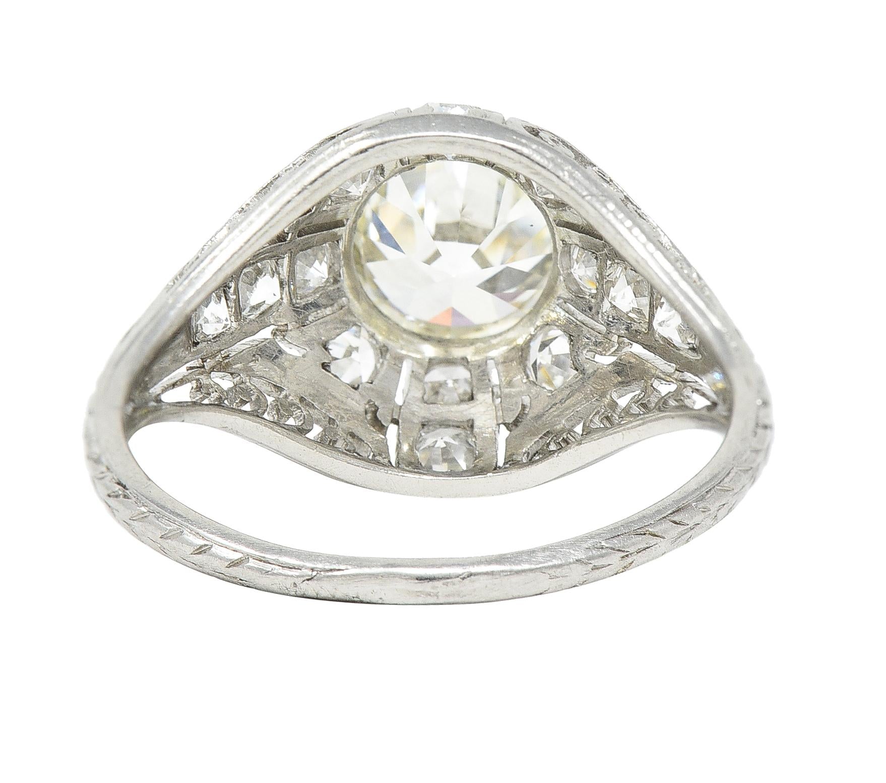 Edwardian 1.77 CTW Old European Cut Diamond Platinum Bombay Engagement Ring