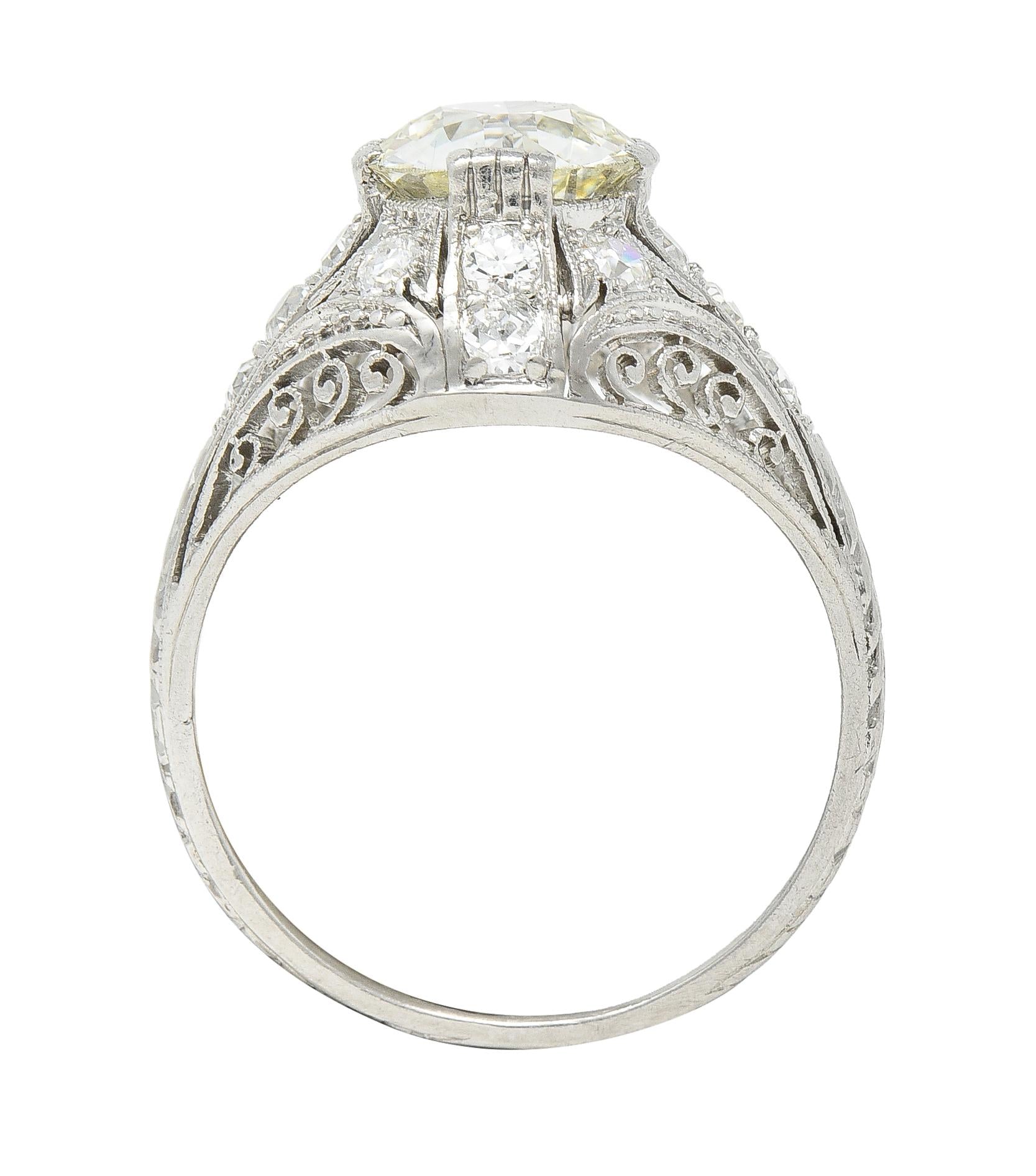 Edwardian 1.77 CTW Old European Cut Diamond Platinum Bombay Engagement Ring