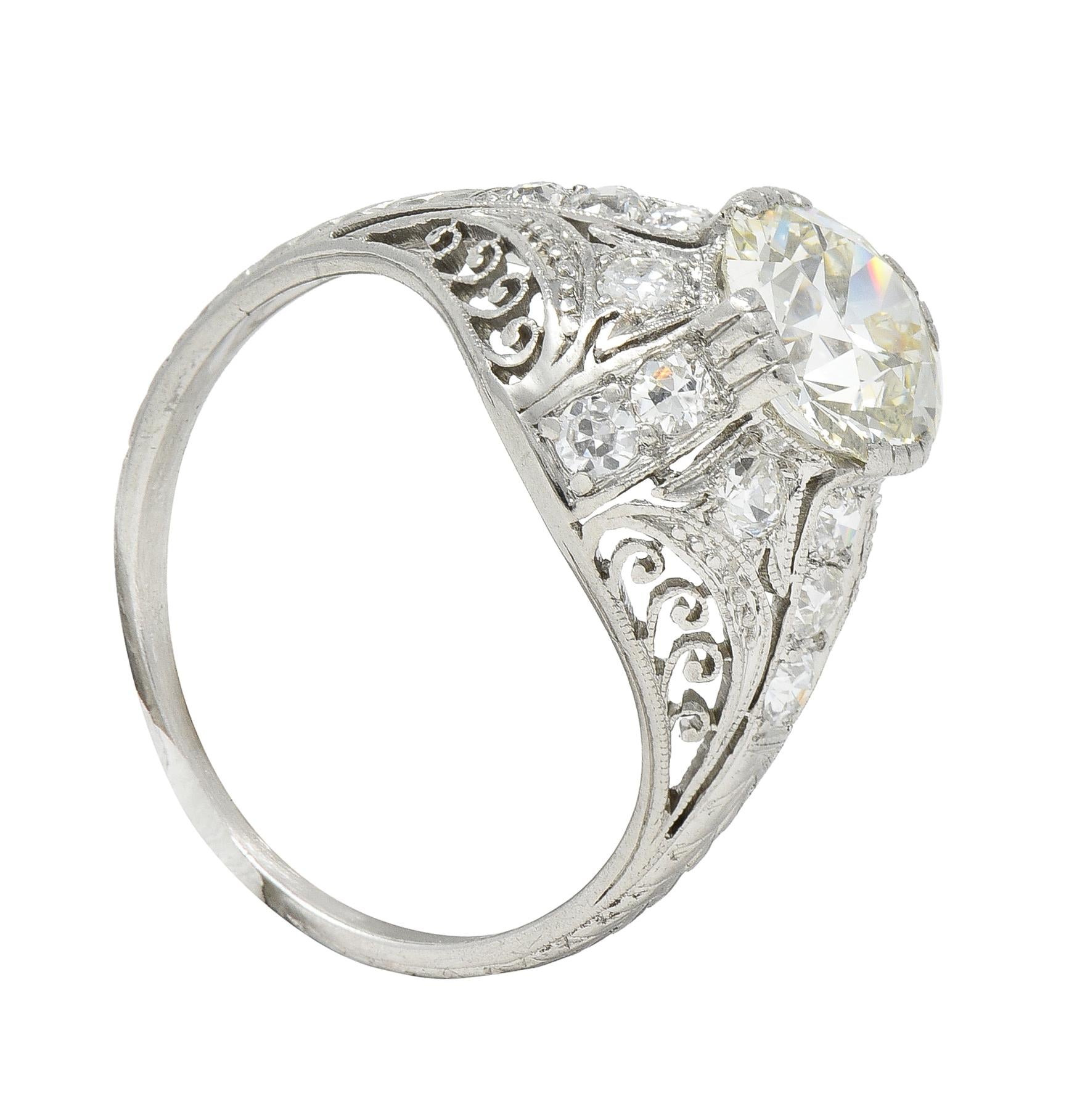 Edwardian 1.77 CTW Old European Cut Diamond Platinum Bombay Engagement Ring