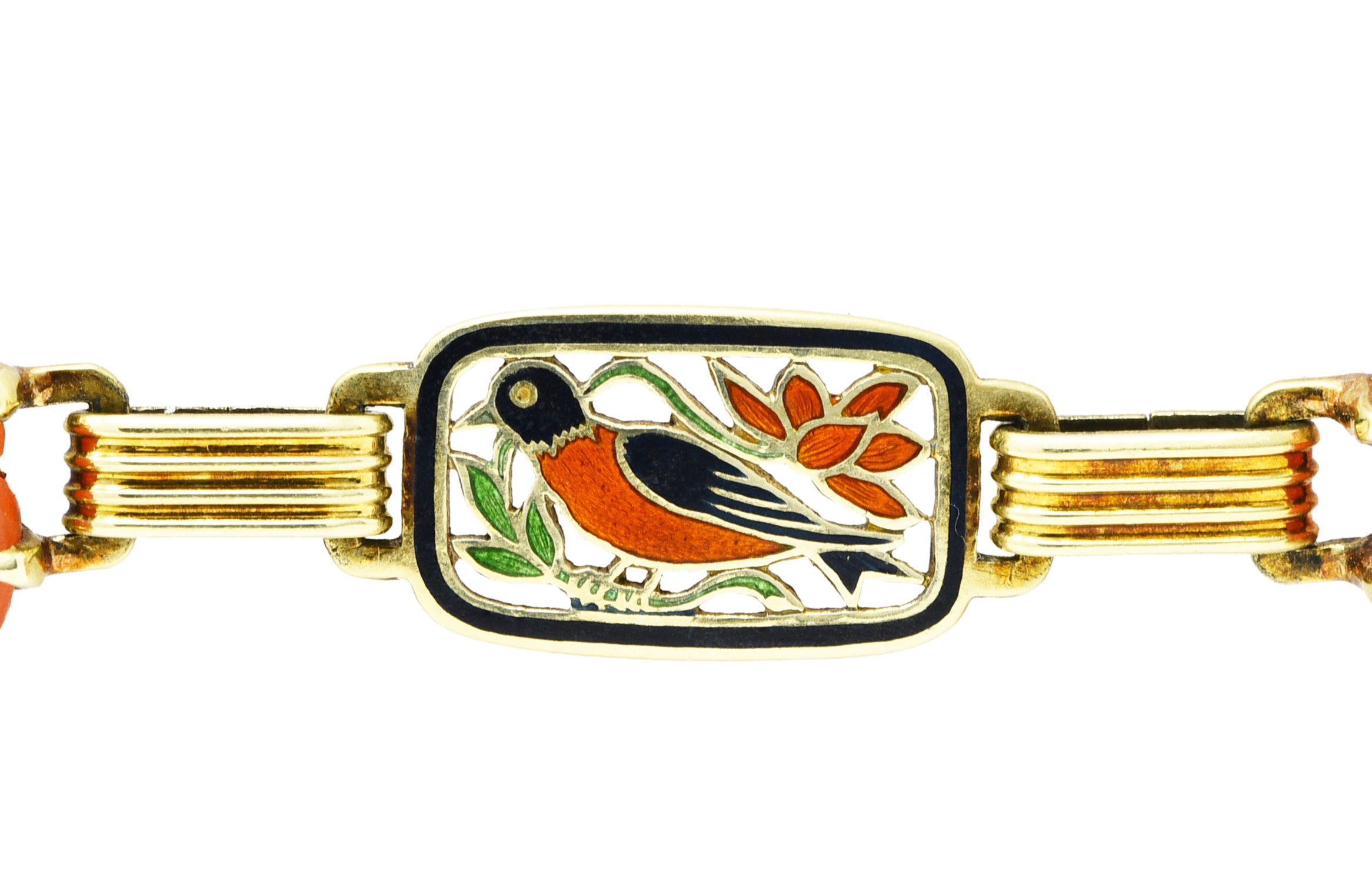 Art Deco Carnelian Guilloche Enamel 14 Karat Gold Link BraceletBracelet - Wilson's Estate Jewelry