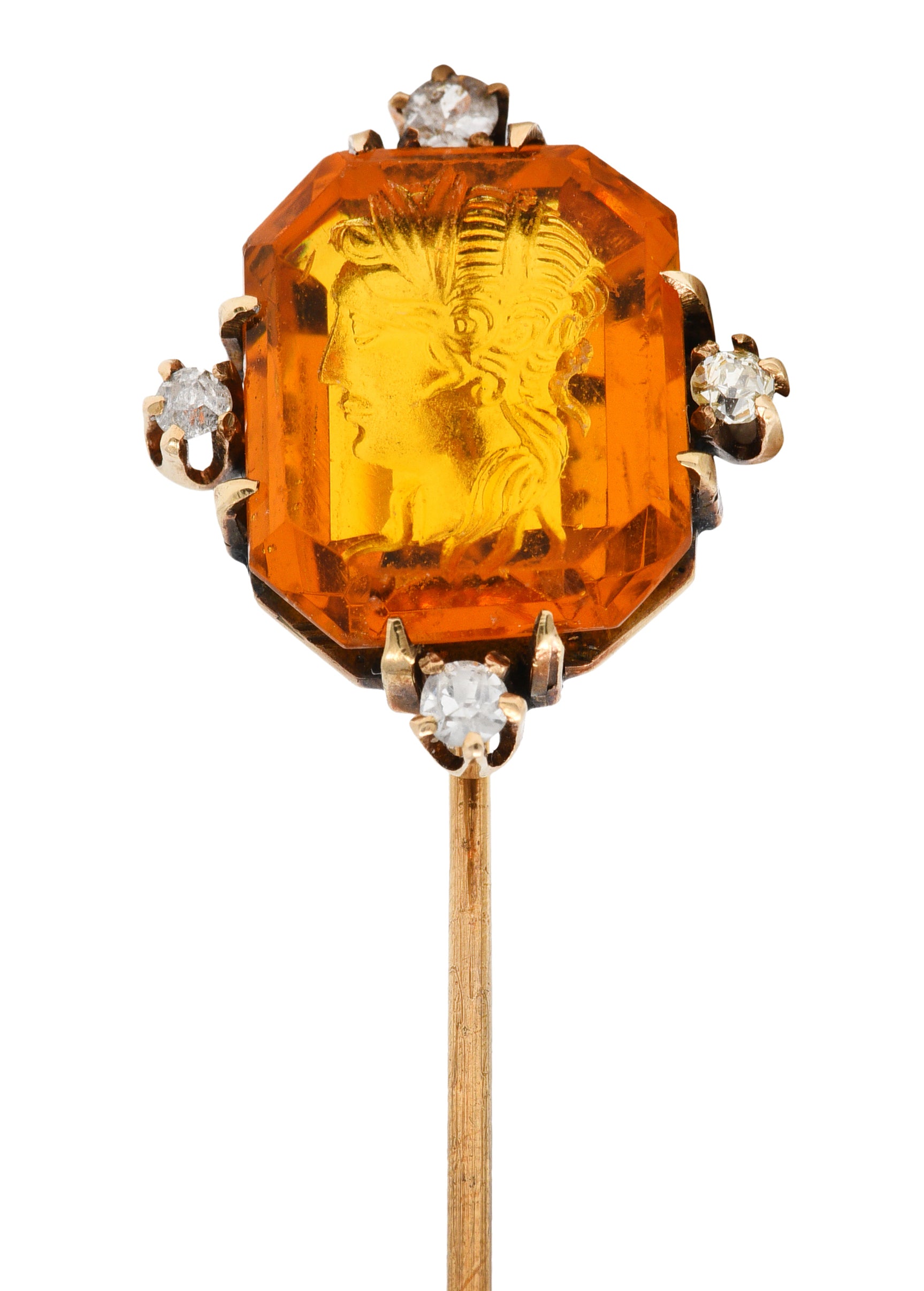 Victorian Glass Intaglio 14 Karat Gold Hellenistic StickpinStick Pin - Wilson's Estate Jewelry