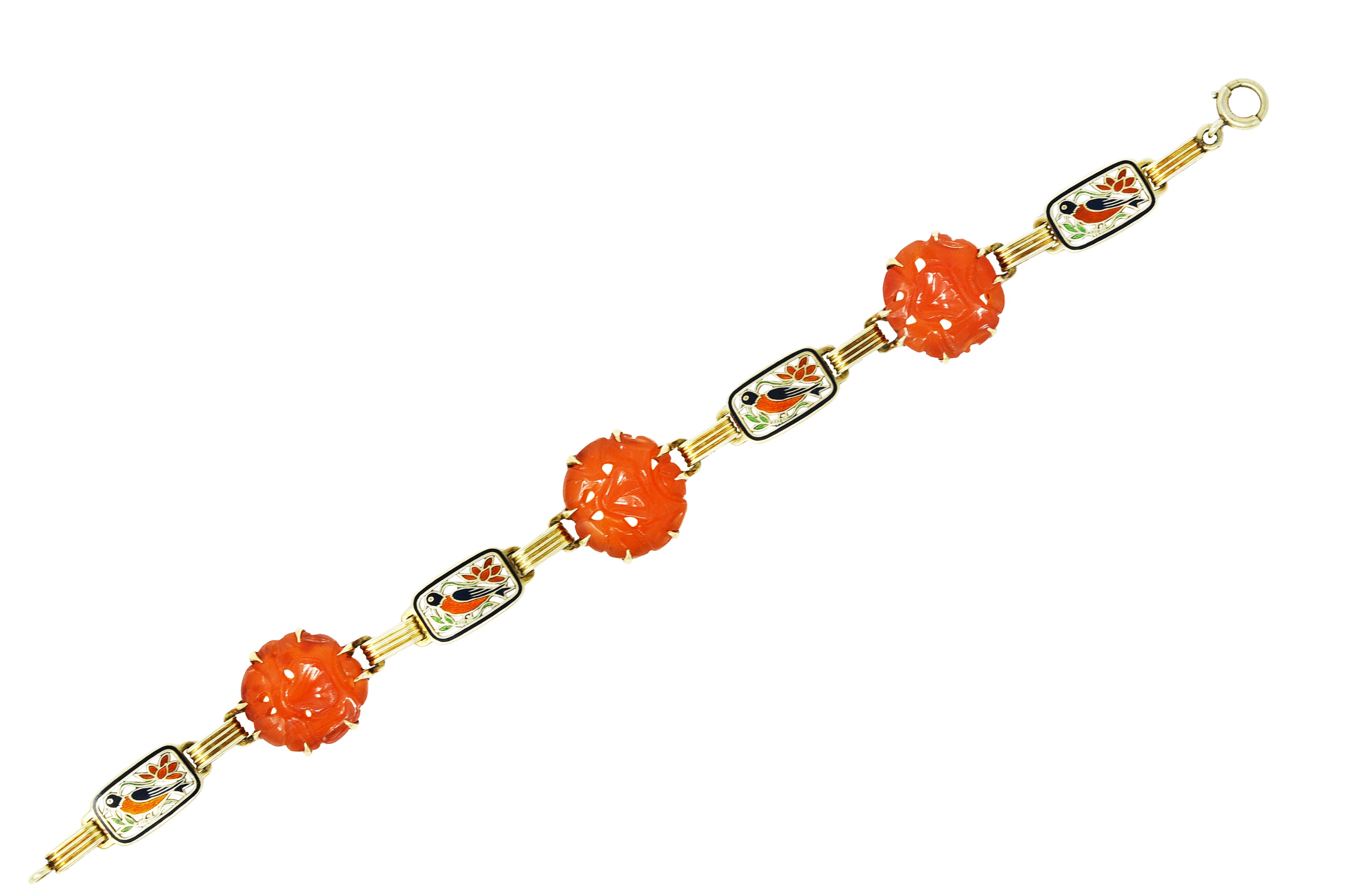 Art Deco Carnelian Guilloche Enamel 14 Karat Gold Link BraceletBracelet - Wilson's Estate Jewelry