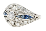 Art Deco 1.08 CTW Old European Cut Diamond Sapphire Floral Bombay Vintage Band Ring Wilson's Estate Jewelry