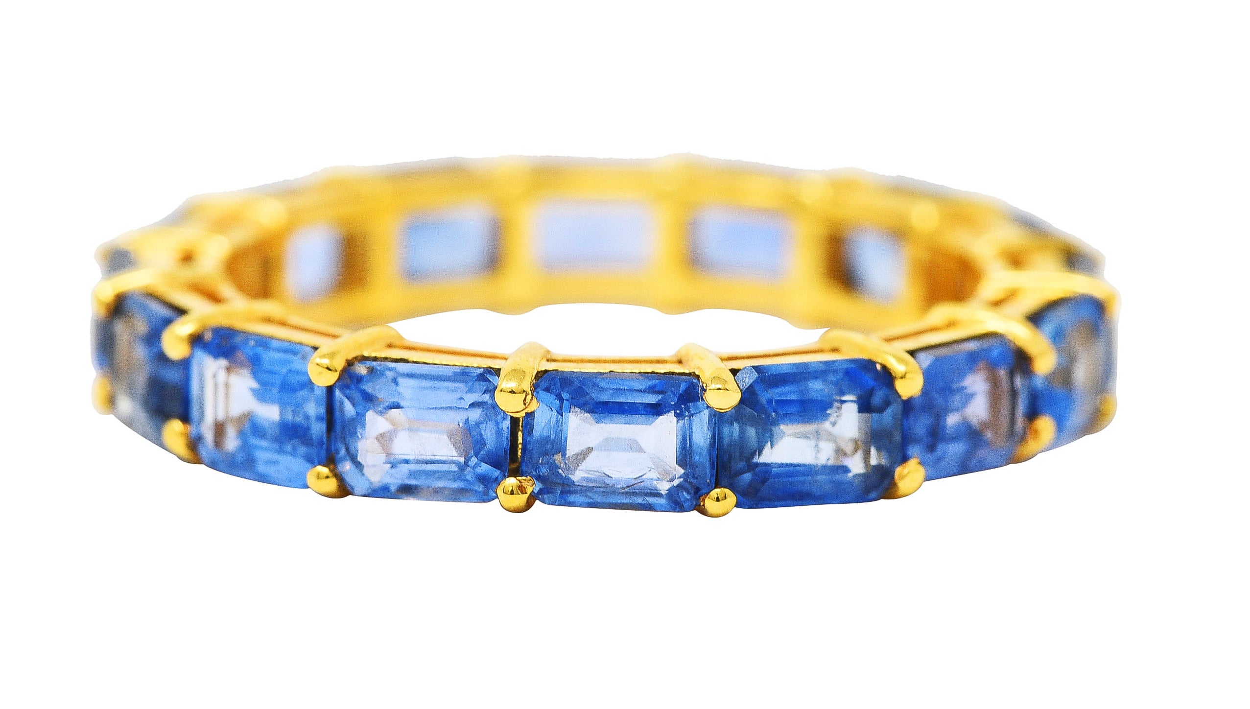 Contemporary 4.80 CTW Emerald Cut Sapphire 18 Karat Yellow Gold Eternity Band Ring Wilson's Estate Jewelry