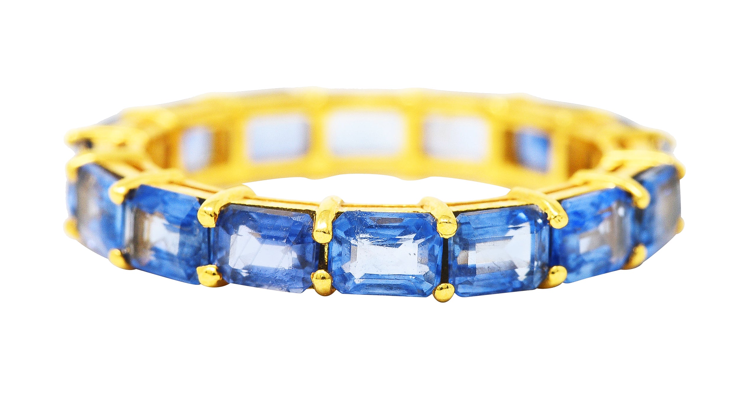 Contemporary 4.80 CTW Emerald Cut Sapphire 18 Karat Yellow Gold Eternity Band Ring Wilson's Estate Jewelry