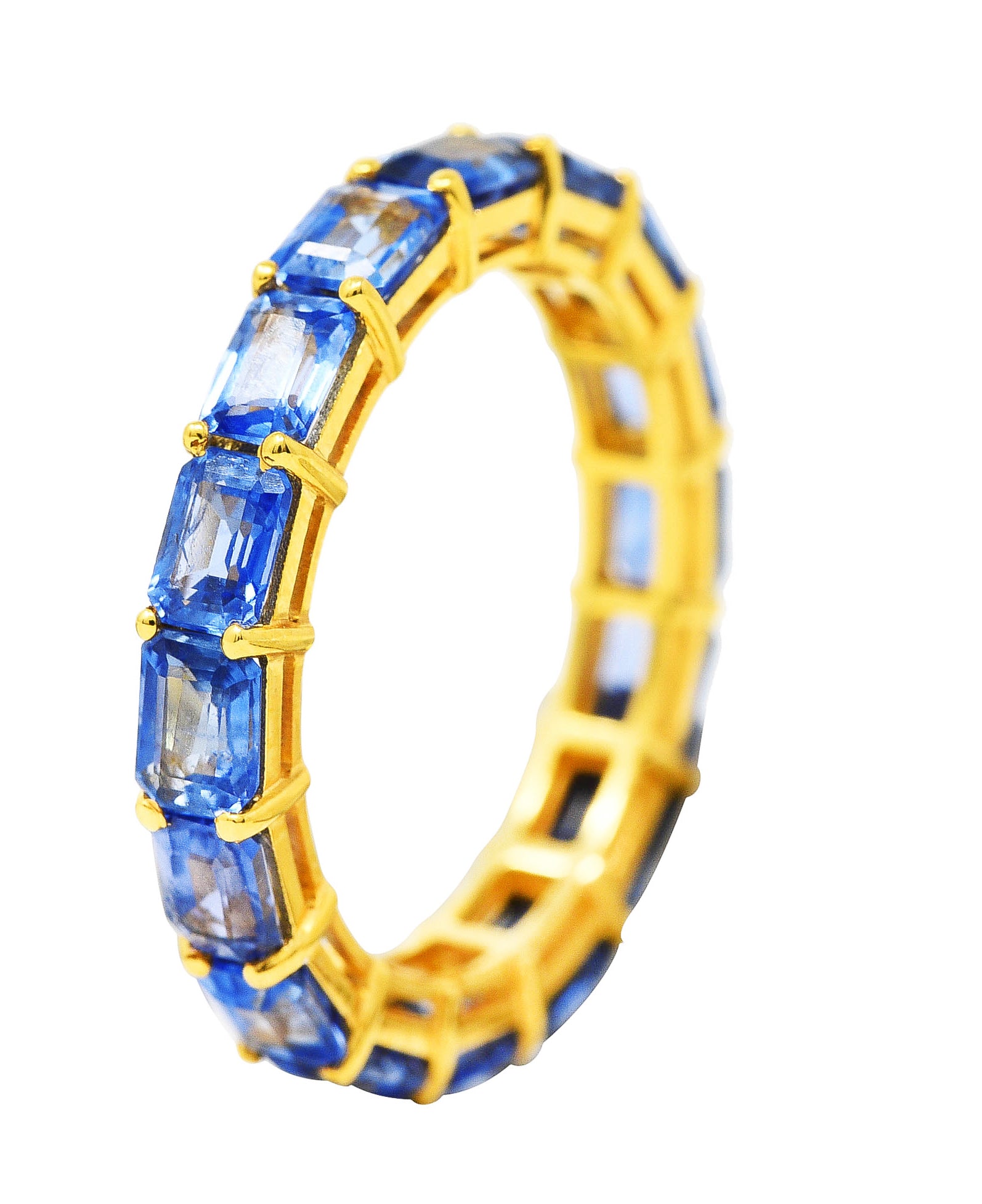 Contemporary 4.80 CTW Emerald Cut Sapphire 18 Karat Yellow Gold Eternity Band Ring Wilson's Estate Jewelry