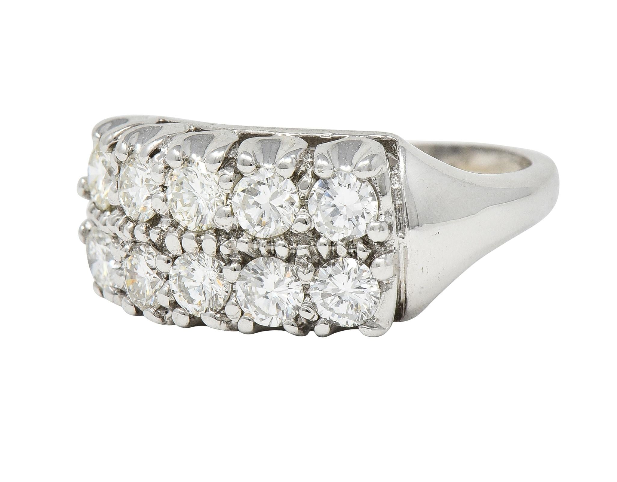 Retro 1.50 CTW Diamond 14 Karat White Gold Fishtail Vintage Band Ring