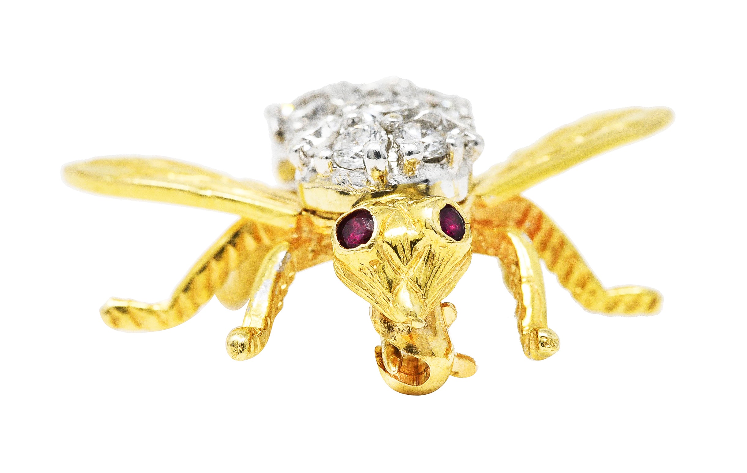 1960's 1.00 CTW Diamond Ruby 14 Karat Two-Tone Gold Bug Vintage Brooch Wilson's Estate Jewelry