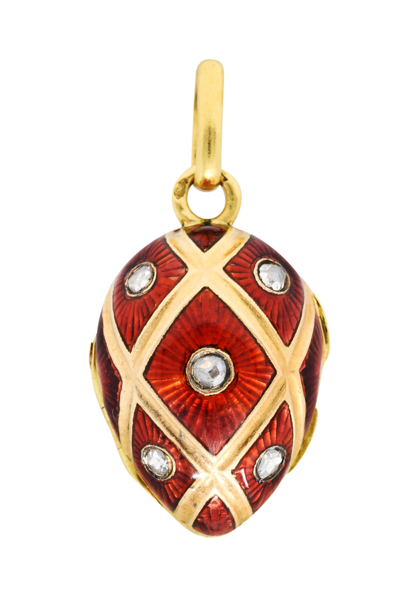 French Guilloche Enamel Rose Cut Diamond Egg Locket Charmcharm - Wilson's Estate Jewelry