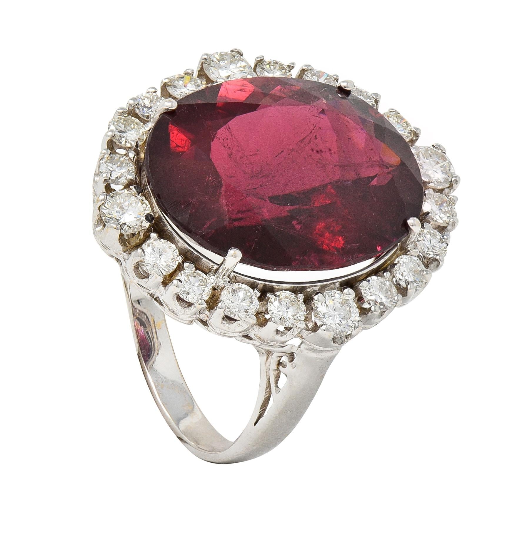 Vintage 14.90 CTW Rubellite Diamond 18 Karat White Gold Cluster Cocktail Ring