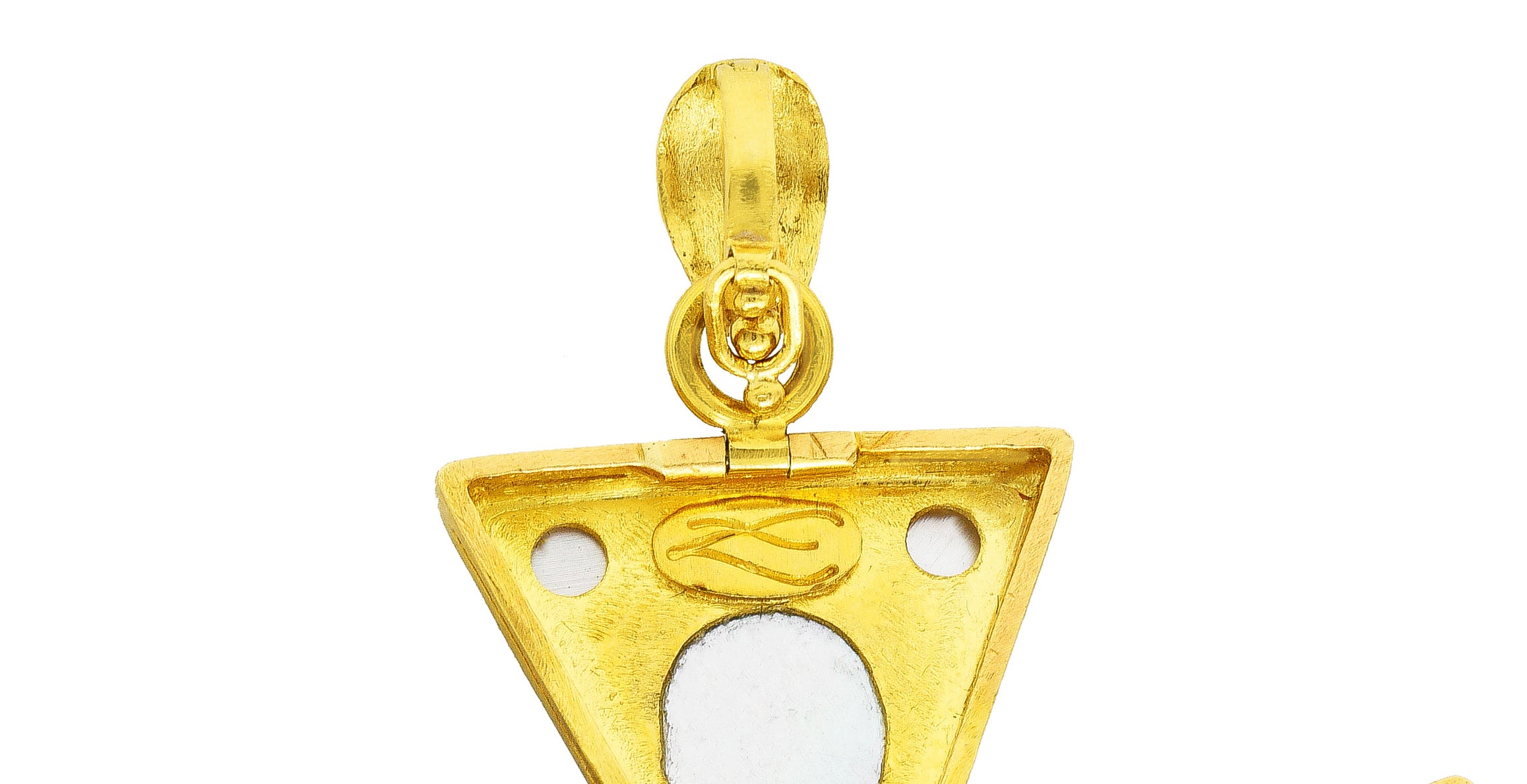Elizabeth Locke Citrine Smokey Quartz Carnelian Mother-of-Pearl 19 Karat Yellow Gold Maltese Cross Enhancer Pendant Wilson's Estate Jewelry