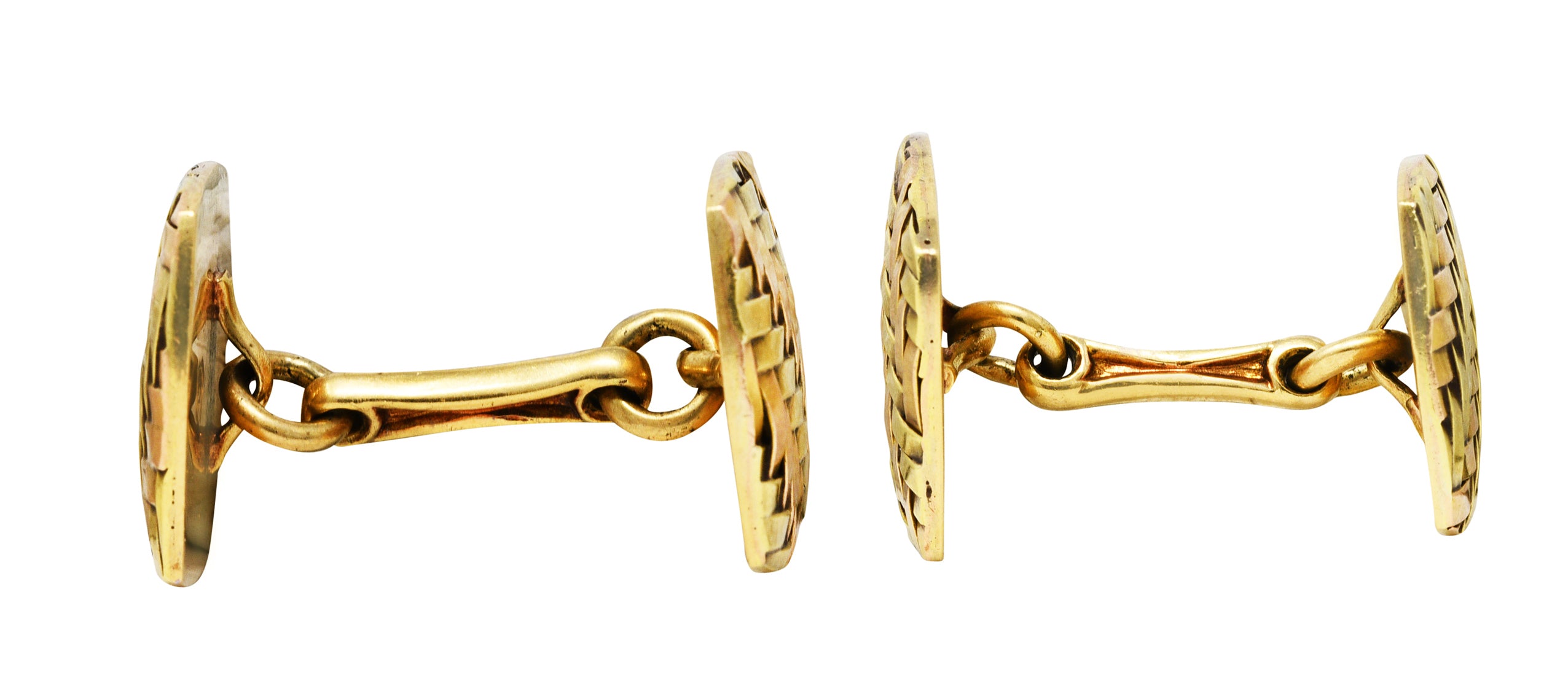 Cartier Retro 14 Karat Two-Tone Gold Woven Men's CufflinksCufflinks - Wilson's Estate Jewelry