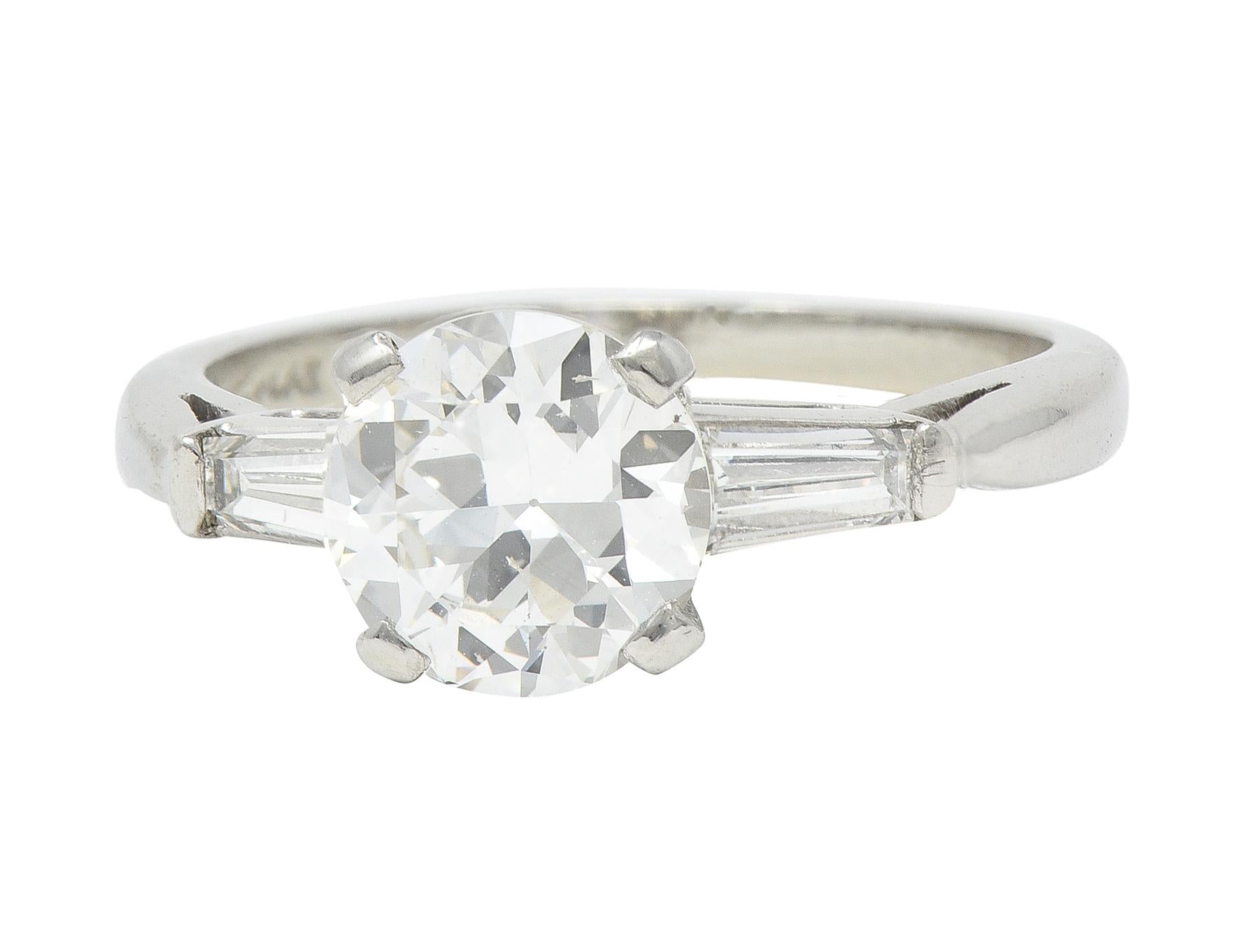 Mid-Century 1.45 CTW Round Diamond Platinum Engagement Vintage Ring GIA