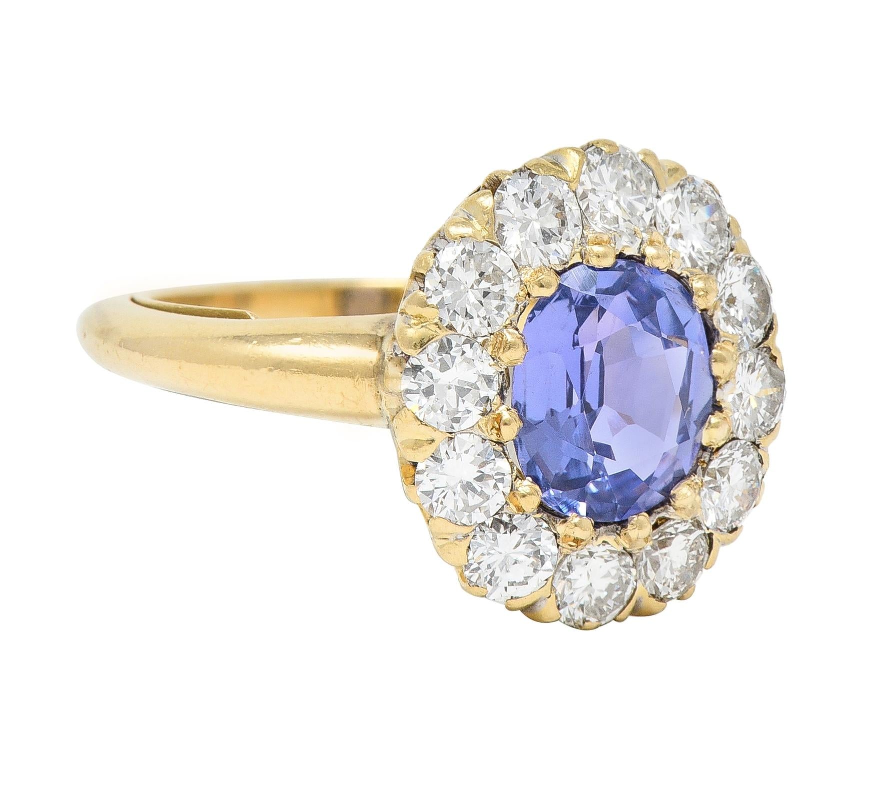 Edwardian 2.10 CTW No Heat Ceylon Sapphire Diamond 14 Karat Gold Antique Ring