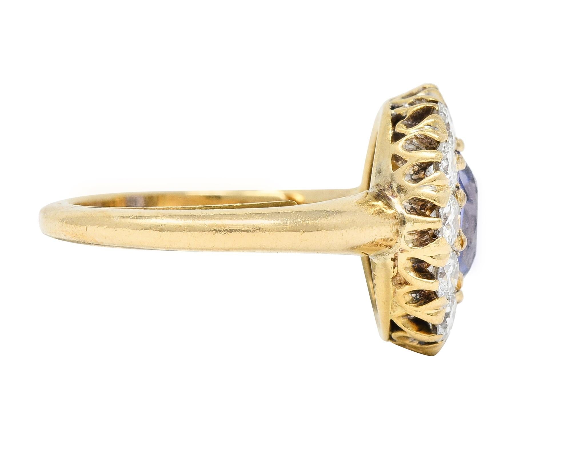 Edwardian 2.10 CTW No Heat Ceylon Sapphire Diamond 14 Karat Gold Antique Ring