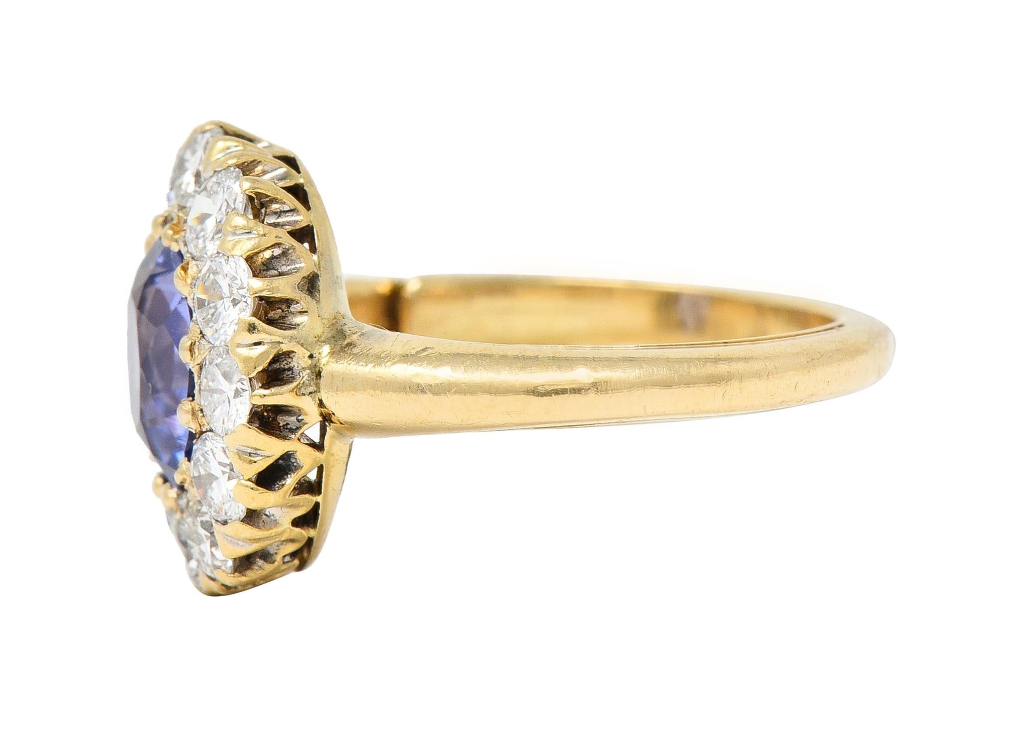 Edwardian 2.10 CTW No Heat Ceylon Sapphire Diamond 14 Karat Gold Antique Ring