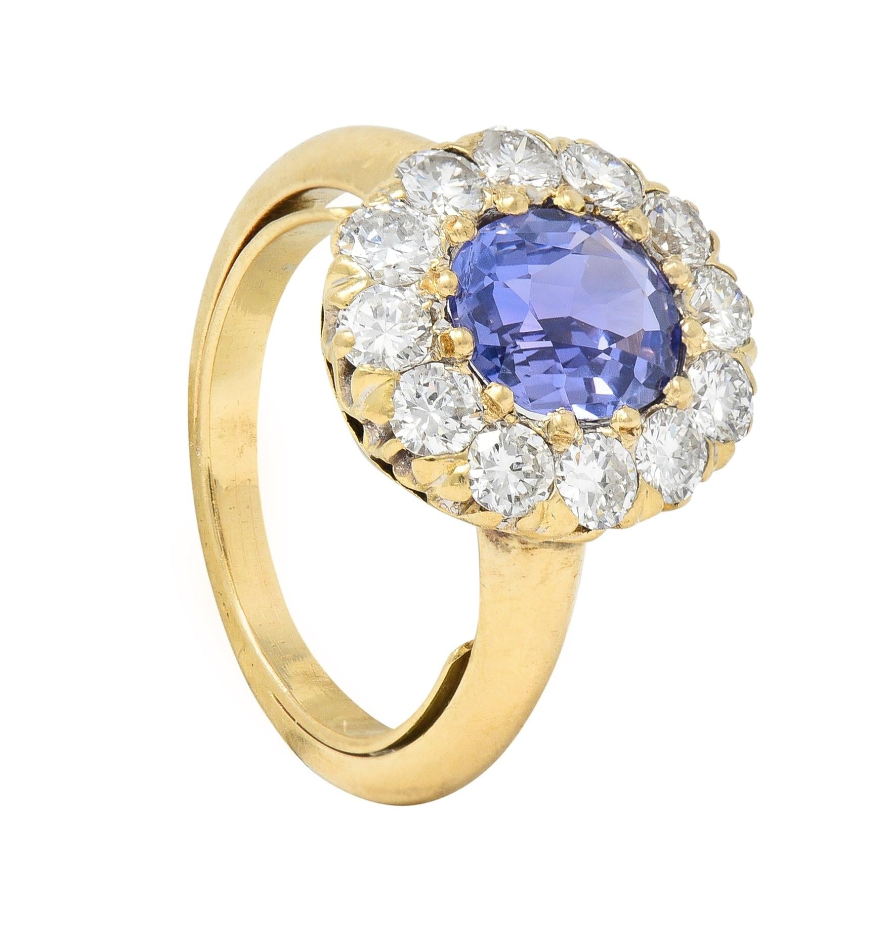 Edwardian 2.10 CTW No Heat Ceylon Sapphire Diamond 14 Karat Gold Antique Ring