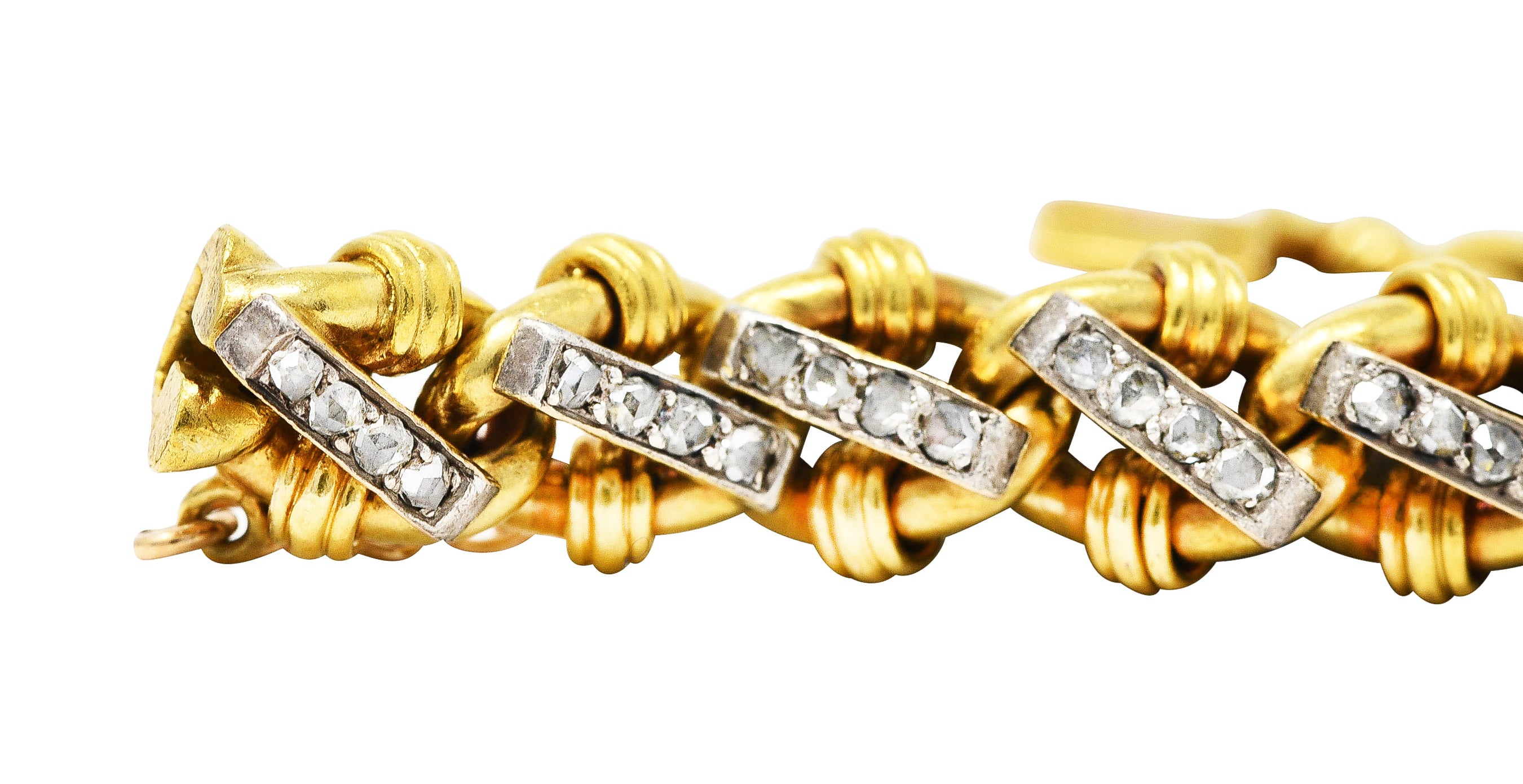 Edwardian Diamond Platinum 18 Karat Yellow Gold Antique Curb Link Bracelet Wilson's Estate Jewelry