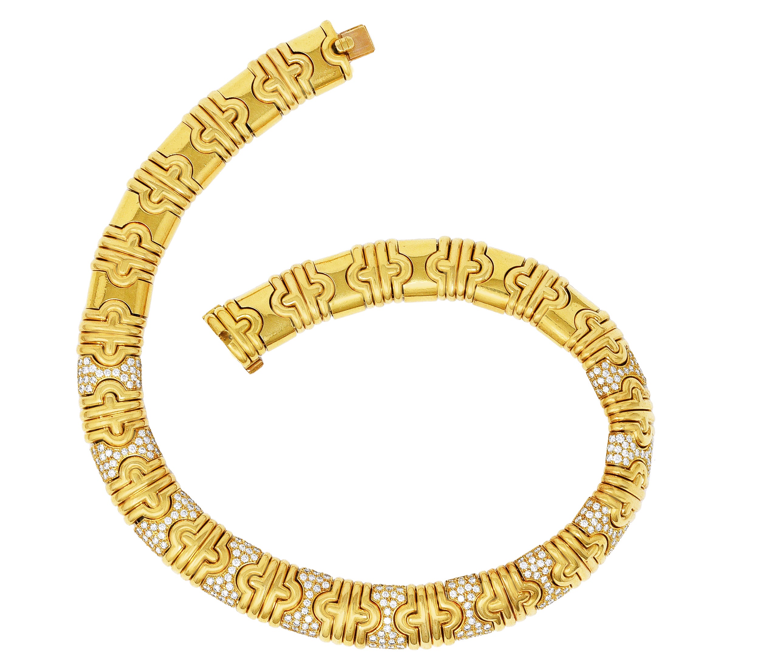 Bulgari 8.50 CTW Pavè Diamond 18 Karat Gold Vintage Parentesi Collar Necklace Wilson's Estate Jewelry