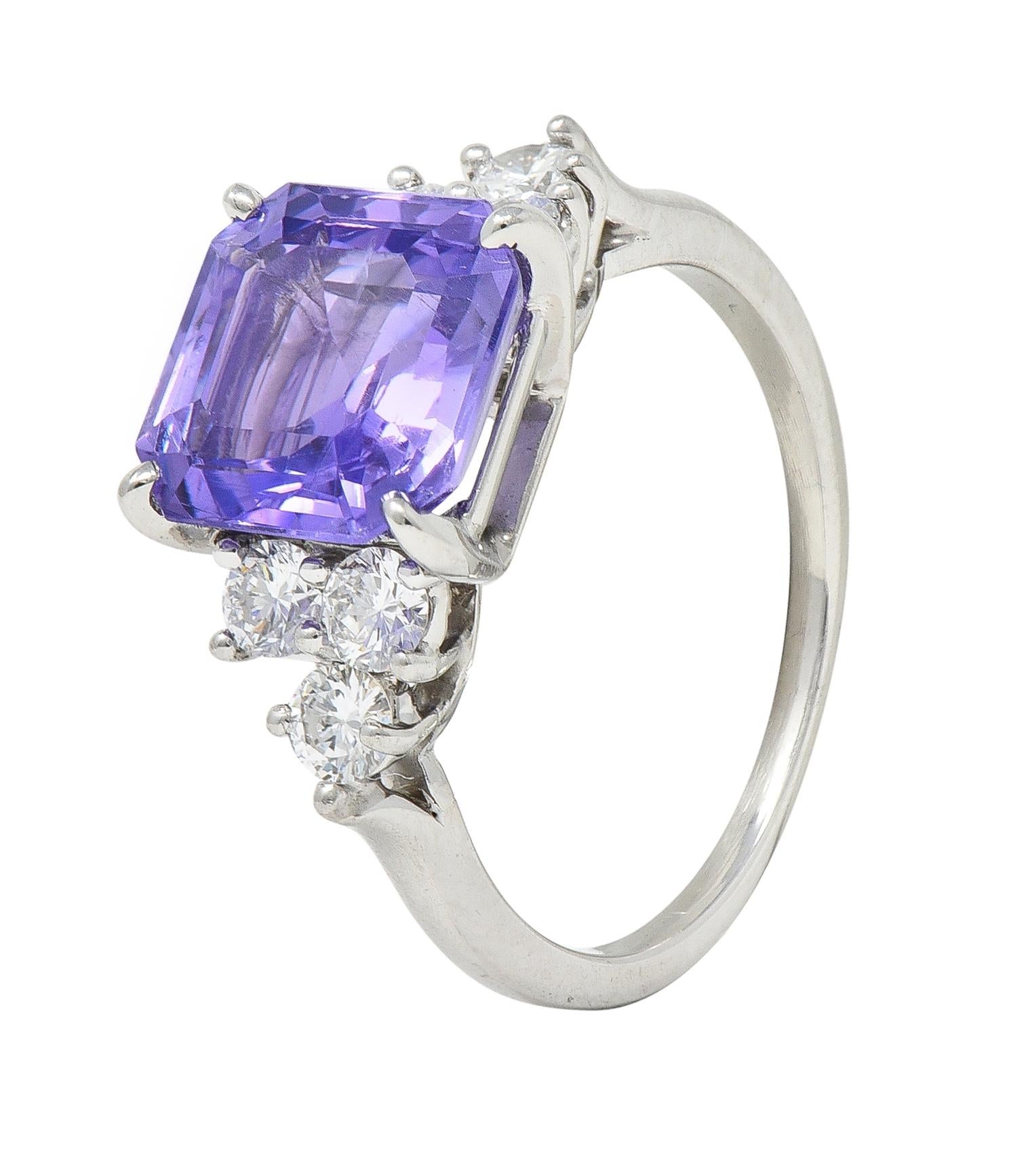 Contemporary 4.75 CTW No Heat Lavender Ceylon Sapphire Diamond Platinum Ring GIA