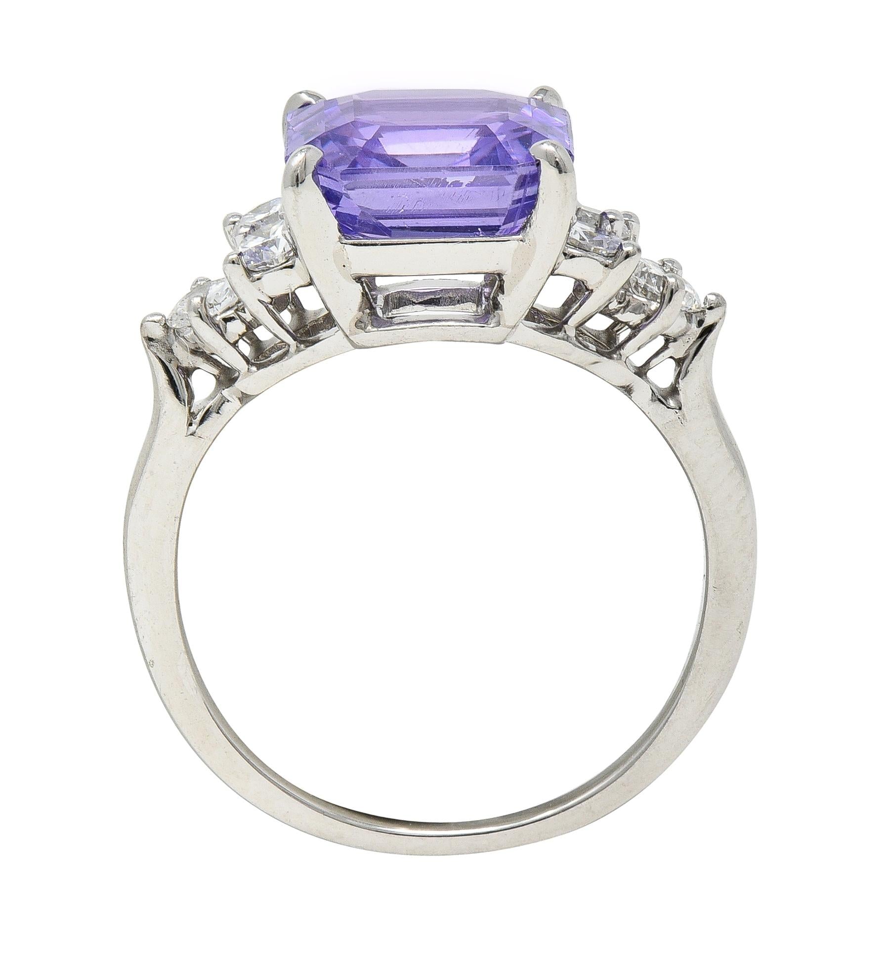 Contemporary 4.75 CTW No Heat Lavender Ceylon Sapphire Diamond Platinum Ring GIA