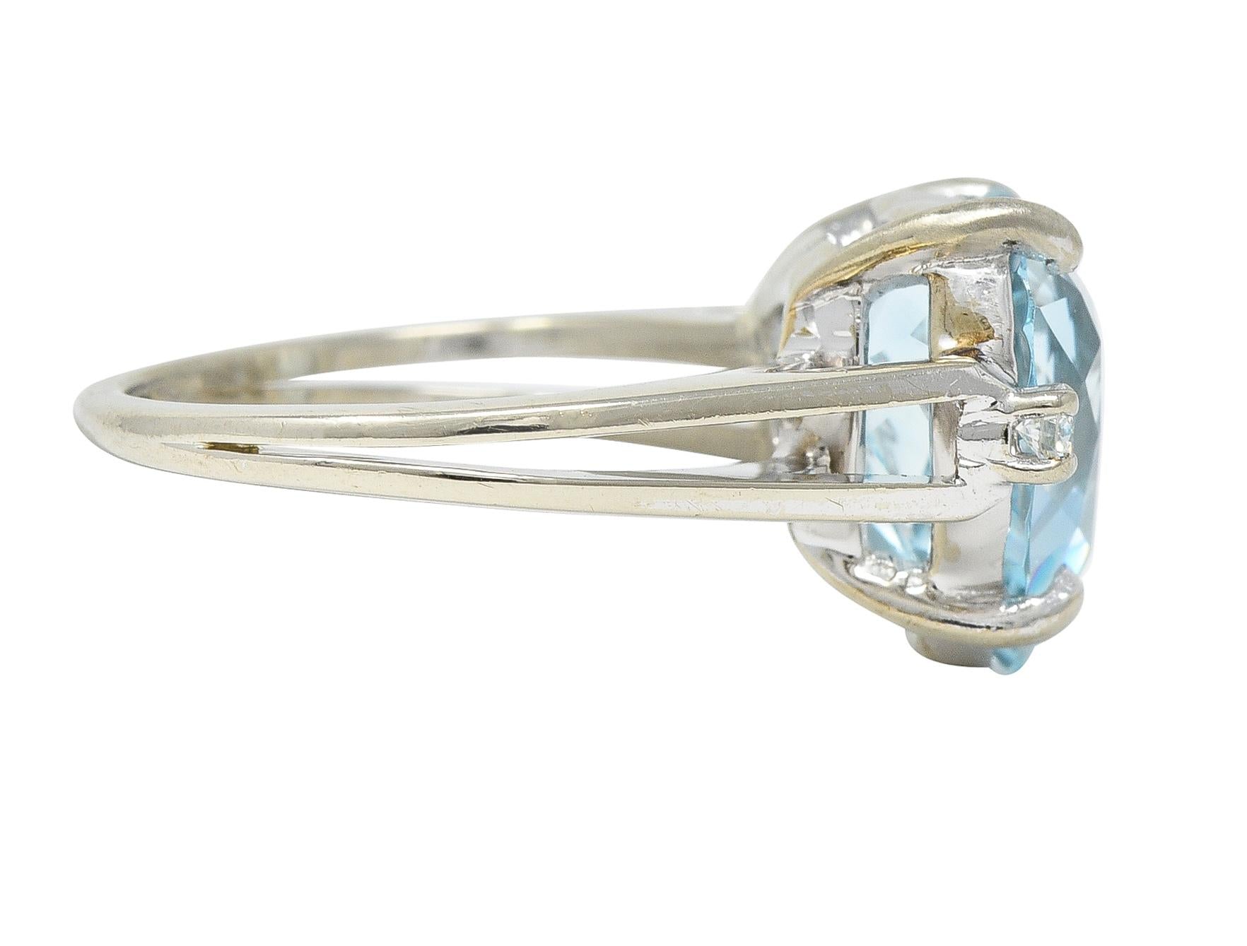 1950s 4.80 CTW Aquamarine Diamond 14 Karat White Gold Heart Three Stone Ring