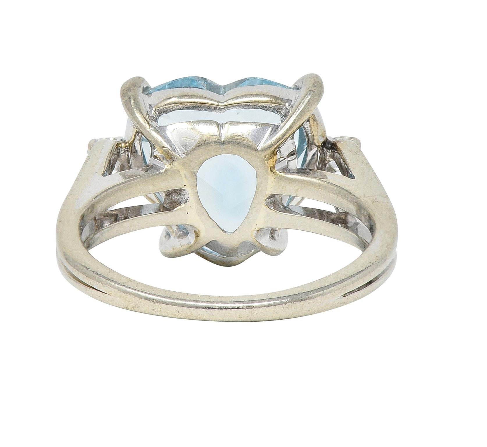 1950s 4.80 CTW Aquamarine Diamond 14 Karat White Gold Heart Three Stone Ring