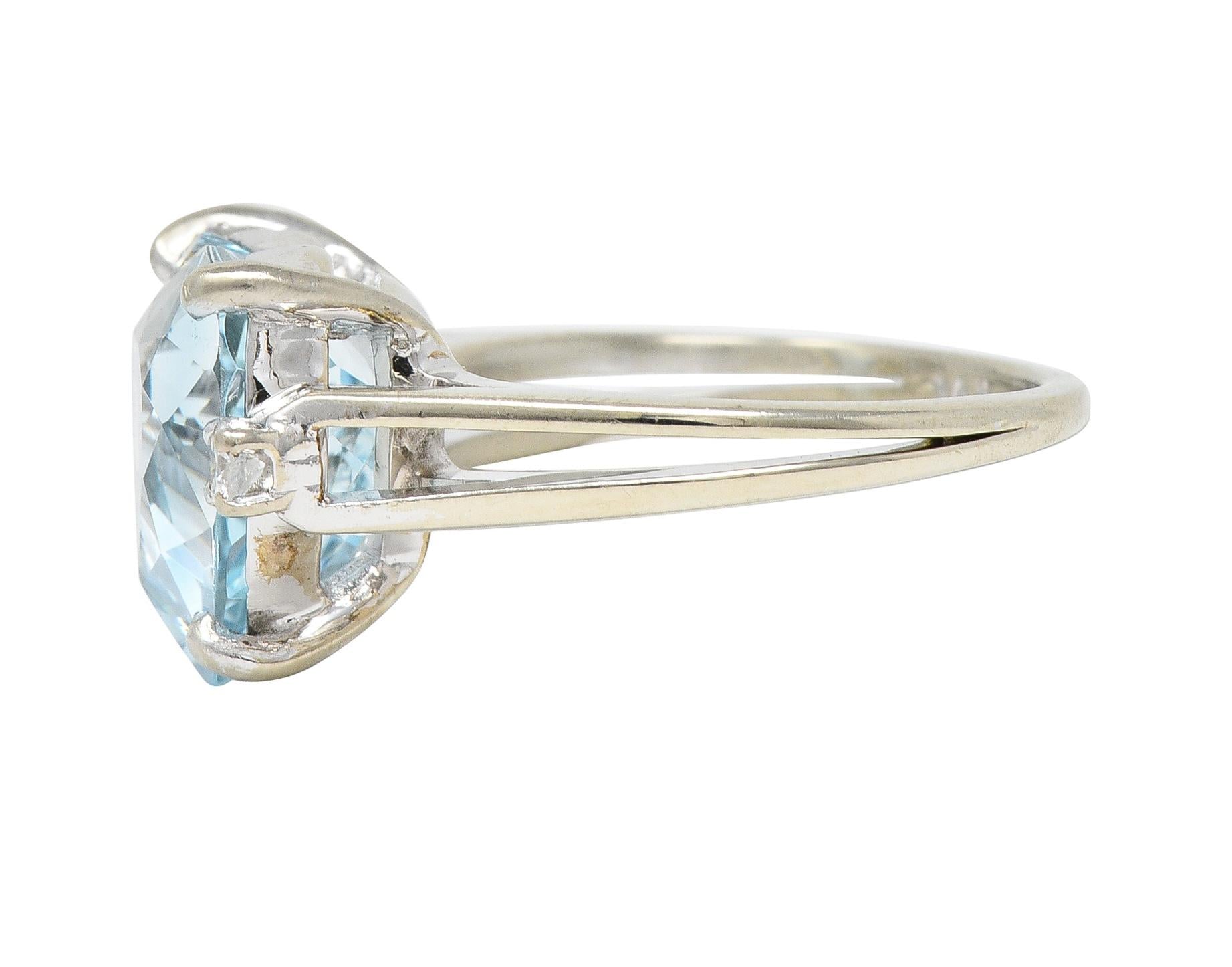 1950s 4.80 CTW Aquamarine Diamond 14 Karat White Gold Heart Three Stone Ring