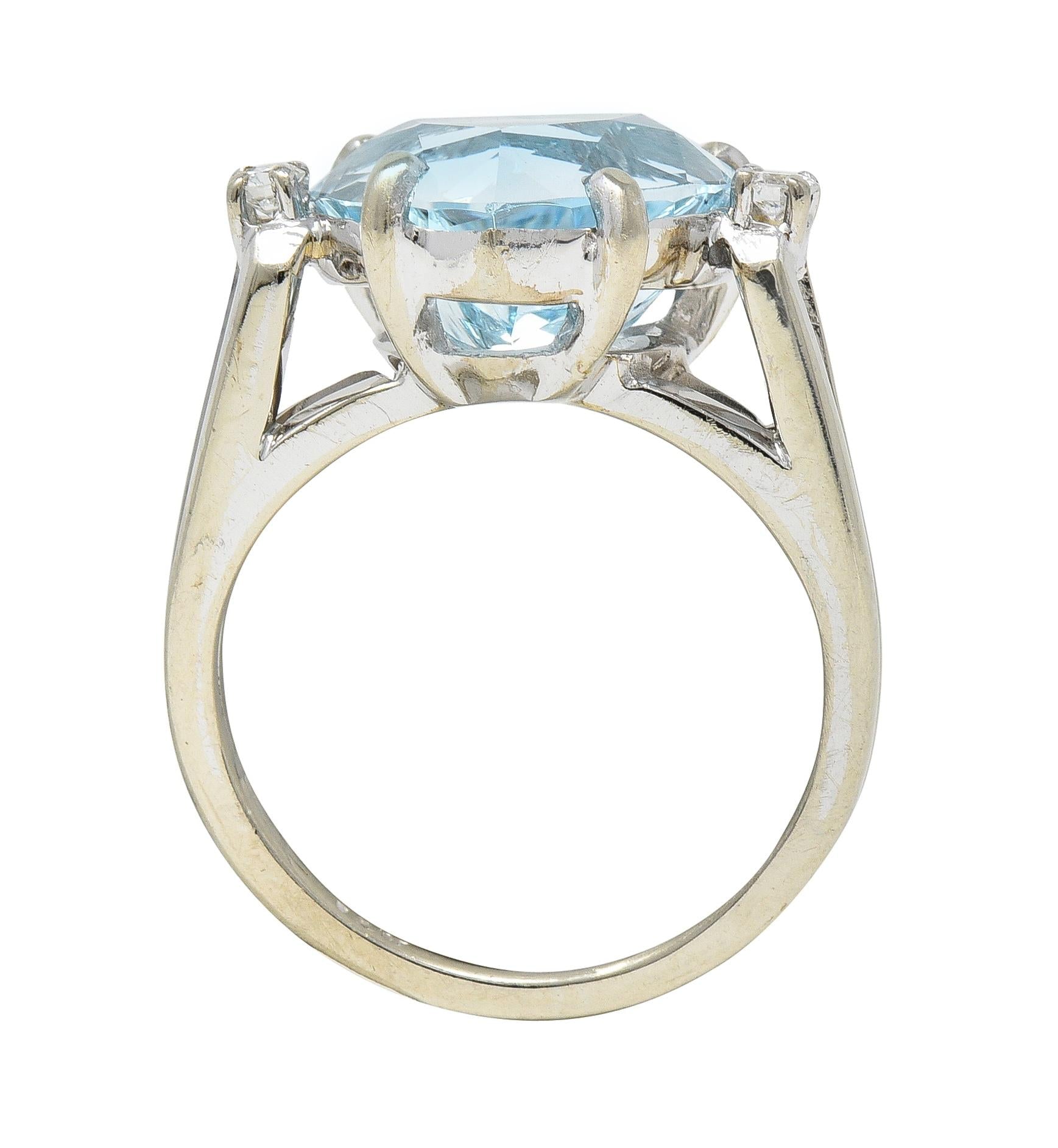 1950s 4.80 CTW Aquamarine Diamond 14 Karat White Gold Heart Three Stone Ring