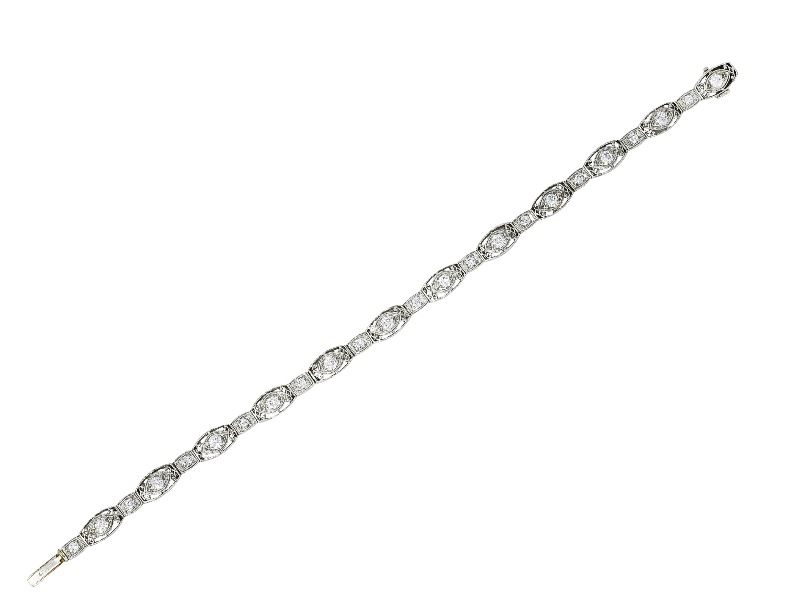 Art Deco 2.25 CTW Diamond Platinum Cushion Link Bracelet Wilson's Estate Jewelry