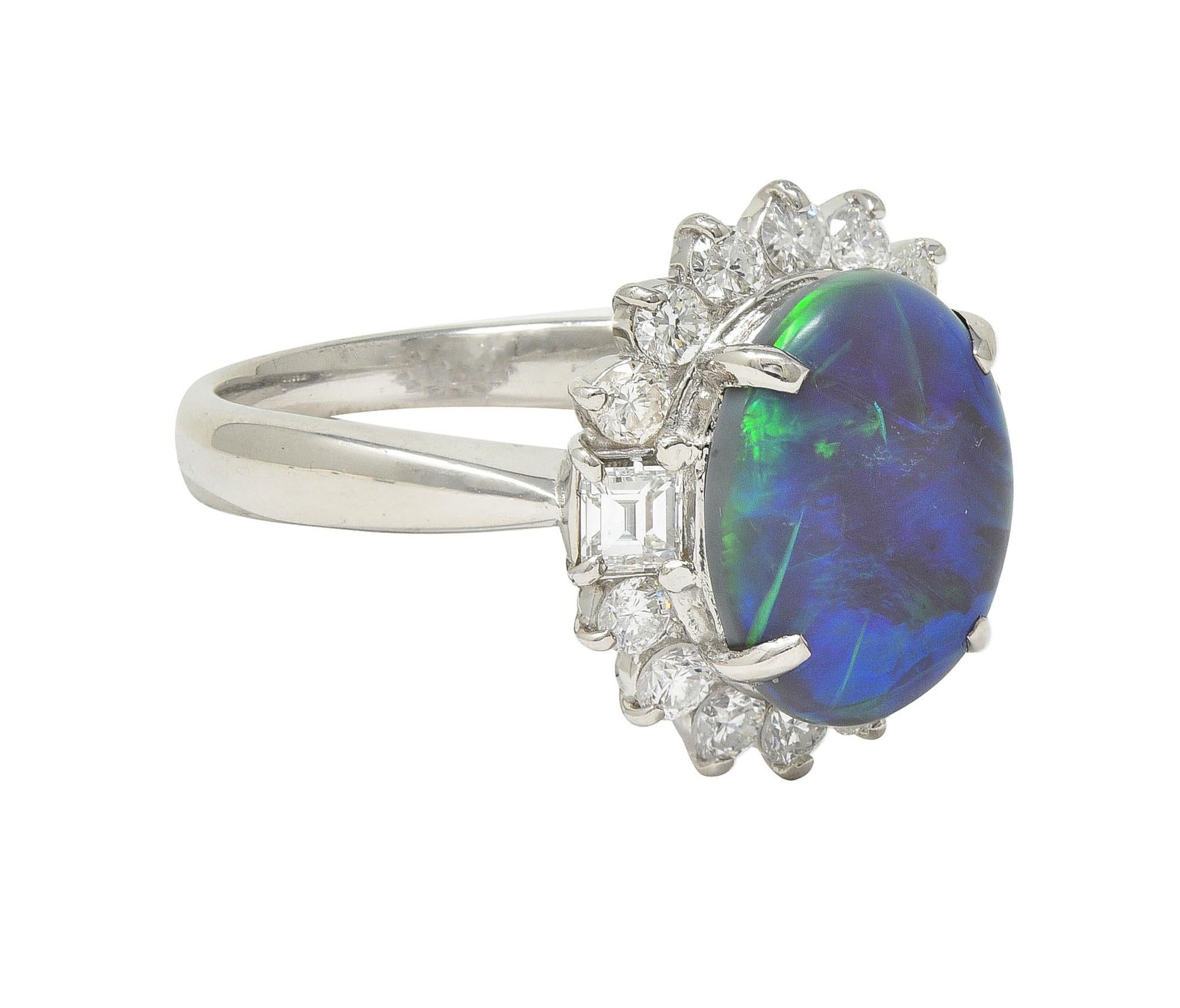 Contemporary 0.86 CTW Diamond Opal Platinum Halo Cluster Ring