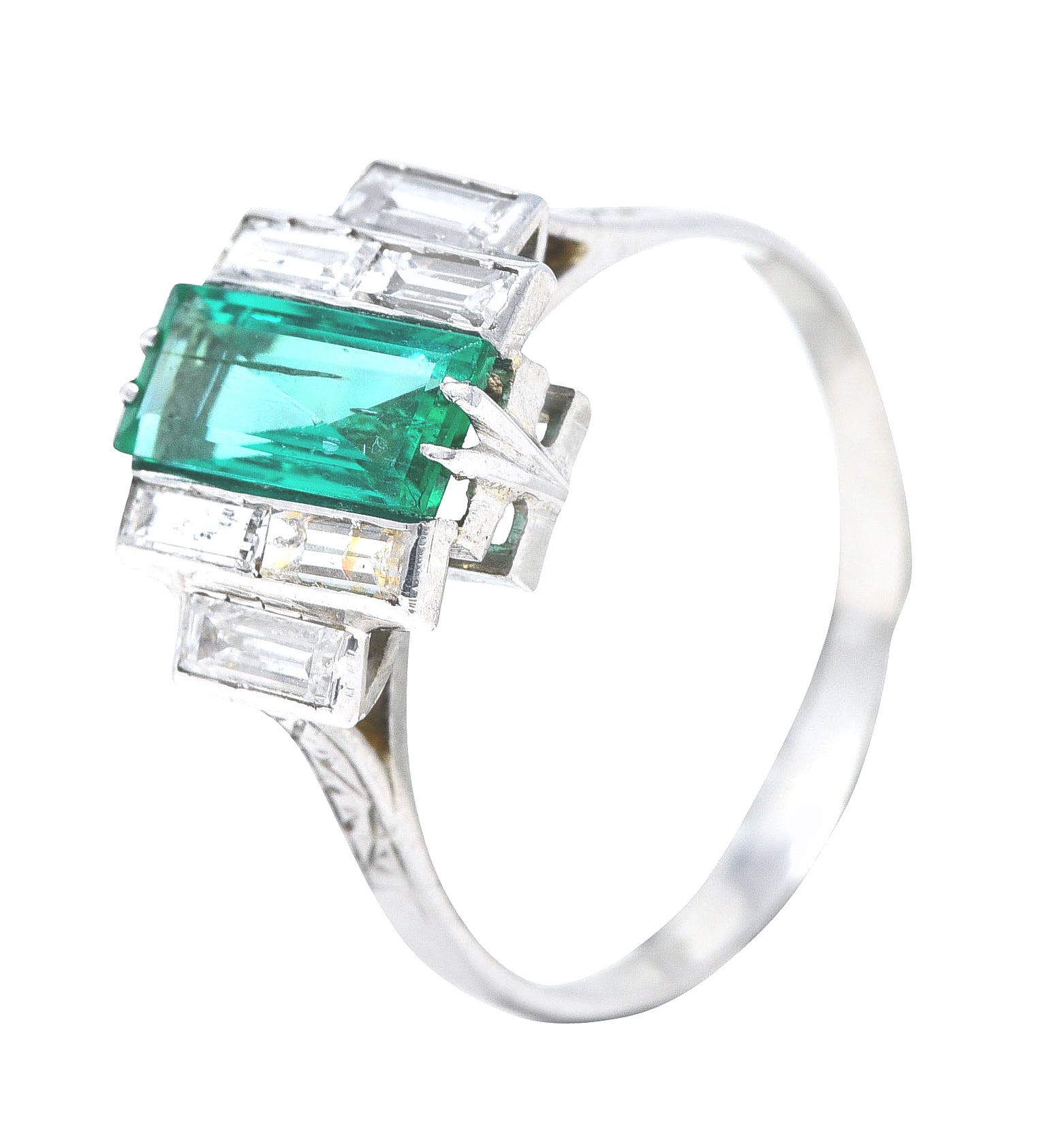 Art Deco 1.25 CTW Emerald Diamond Platinum Tiered Ring Circa 1930 Wilson's Antique & Estate Jewelry