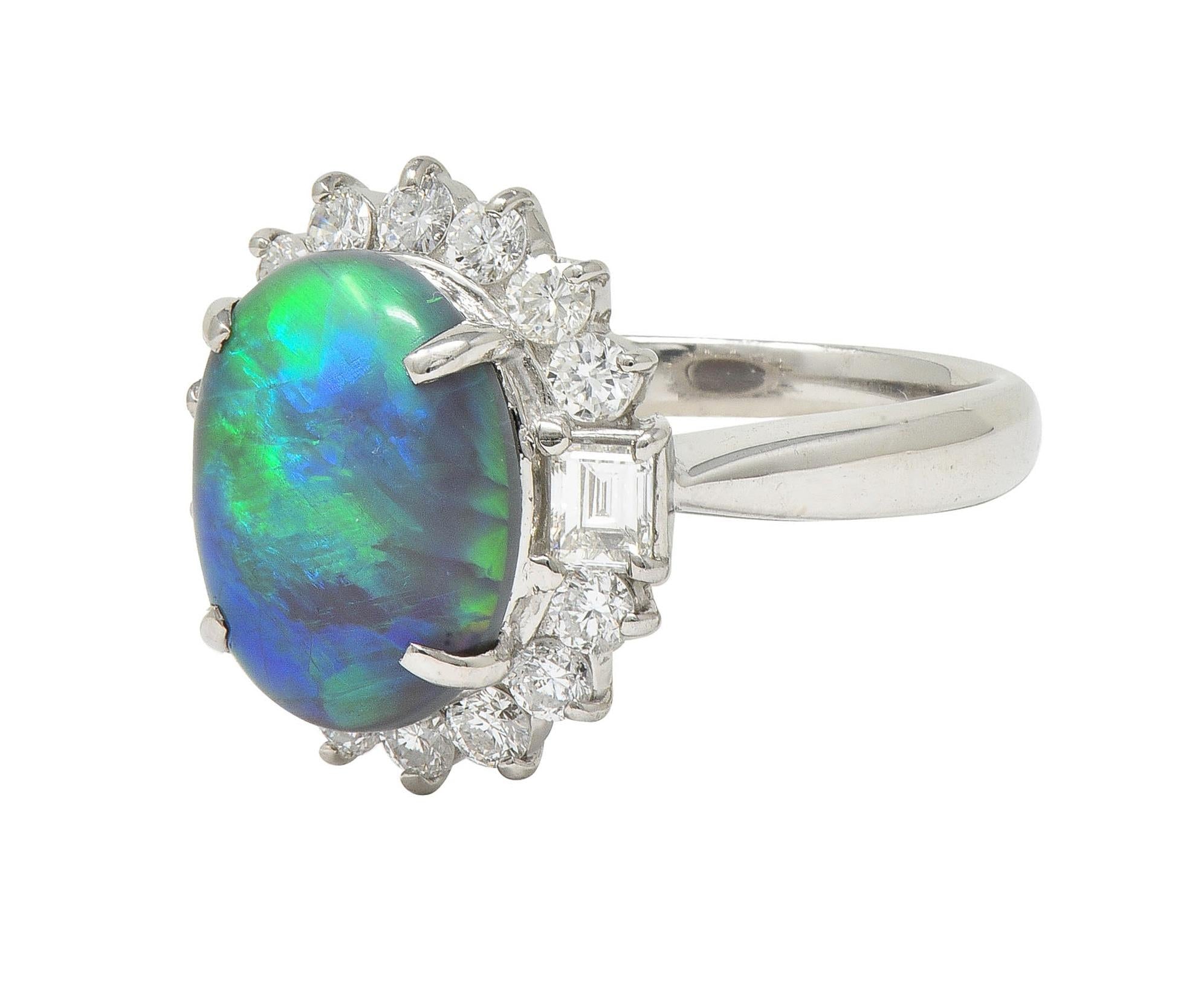 Contemporary 0.86 CTW Diamond Opal Platinum Halo Cluster Ring