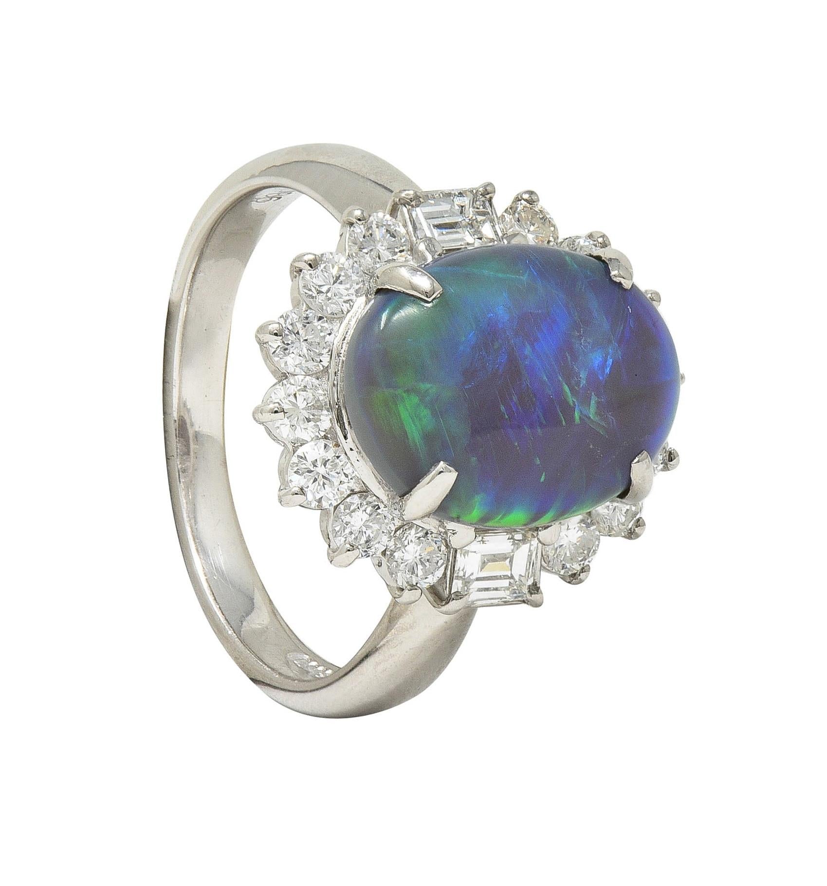 Contemporary 0.86 CTW Diamond Opal Platinum Halo Cluster Ring