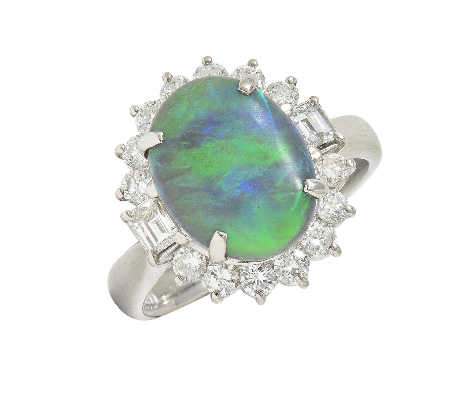 Contemporary 0.86 CTW Diamond Opal Platinum Halo Cluster Ring