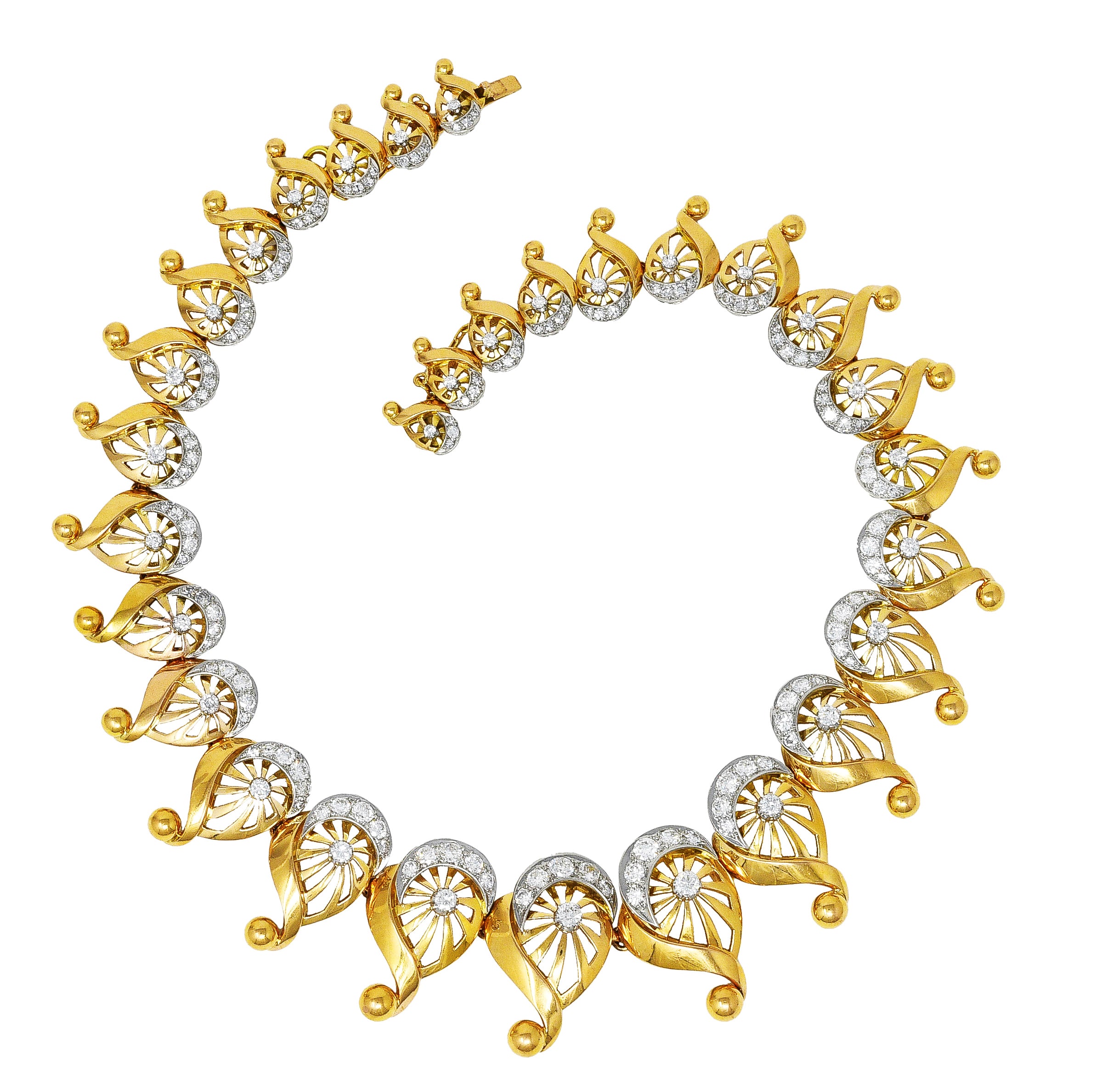 Modernist 1950's 10.00 CTW Diamond 18 Karat Yellow Gold Linked Collar Necklace Wilson's Estate Jewelry