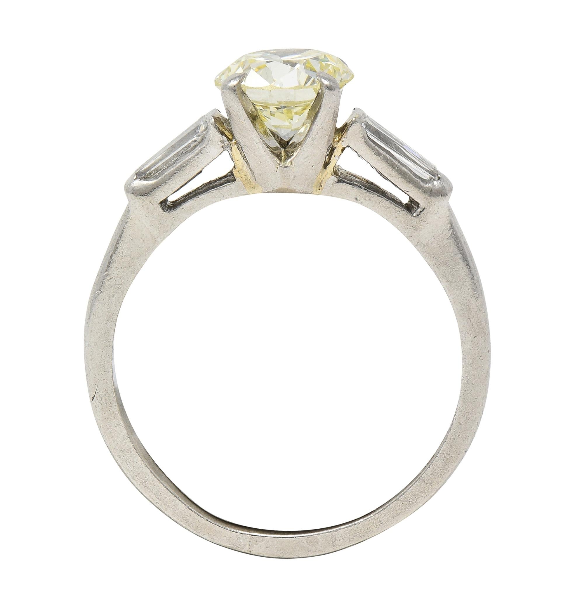 1950s 1.50 CTW Transitional Diamond Platinum Three Stone Vintage Engagement Ring