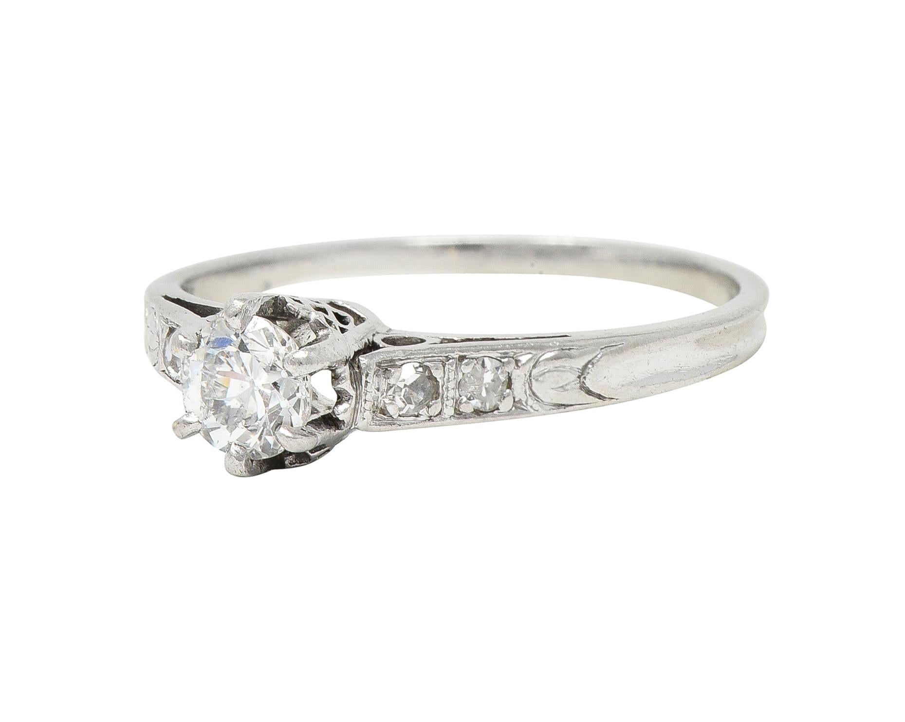 Art Deco Old Mine Cut Diamond Platinum Tulip Vintage Engagement Ring