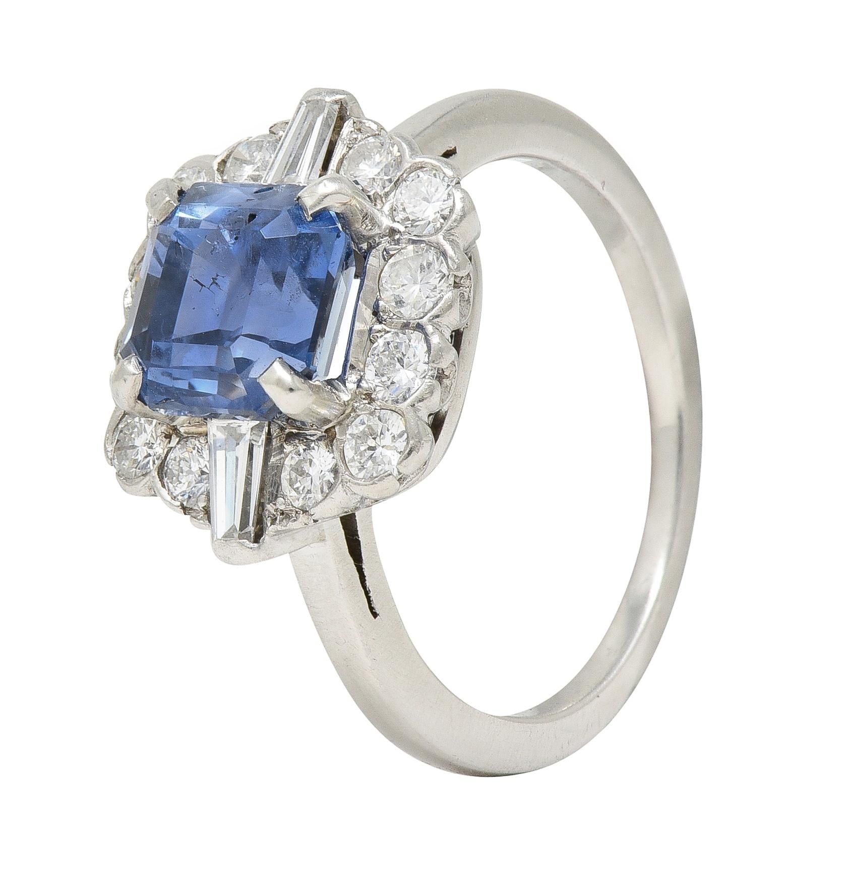 Mid-Century 2.78 CTW No Heat Ceylon Sapphire Diamond Platinum Vintage Ring GIA