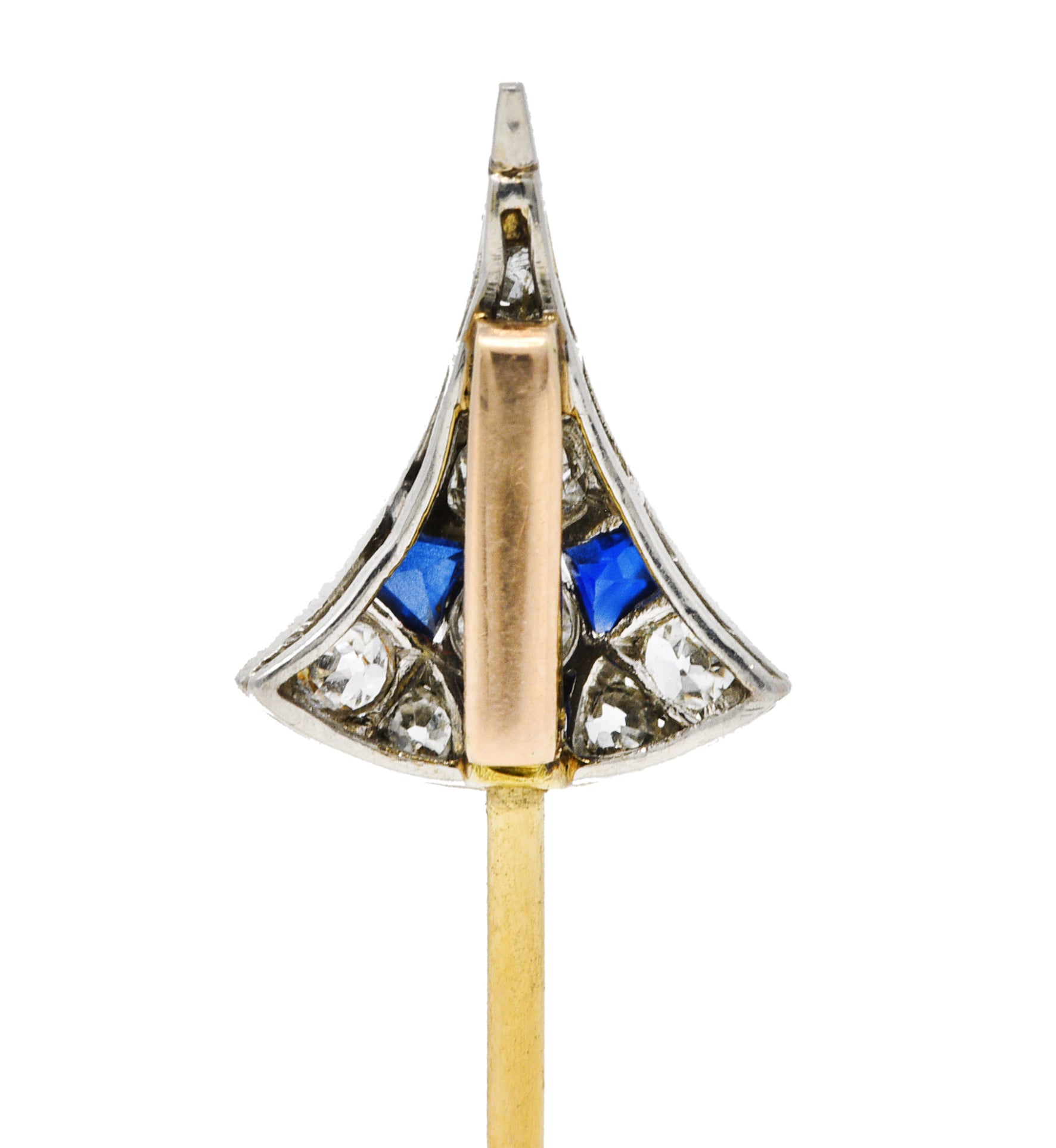 Art Deco Hungarian Diamond Sapphire Ruby Pearl Platinum 18 Karat Gold Antique Arrow Jabot Brooch Wilson's Estate Jewelry