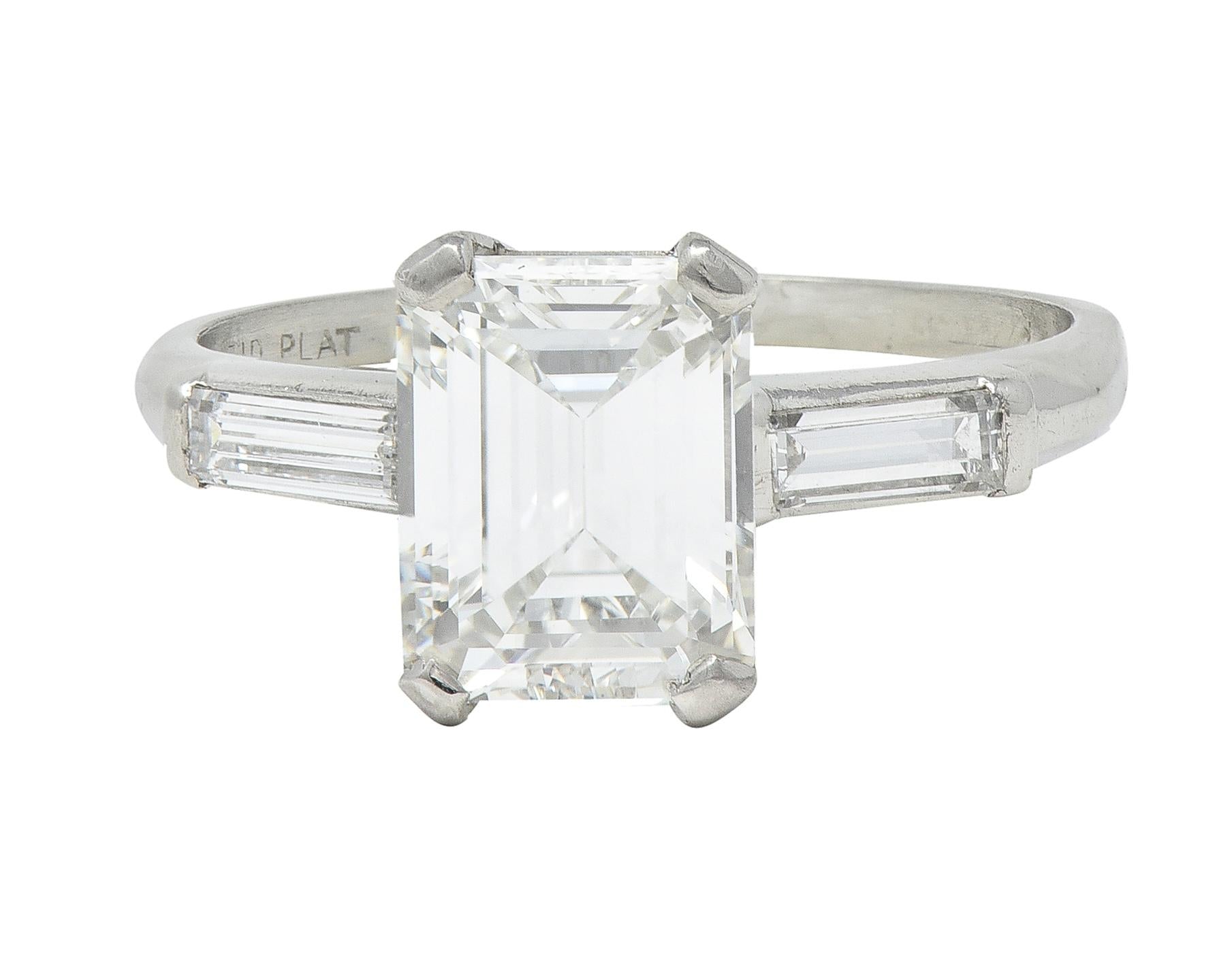 Mid-Century 2.11 CTW Emerald Cut Diamond Platinum Vintage Engagement Ring GIA