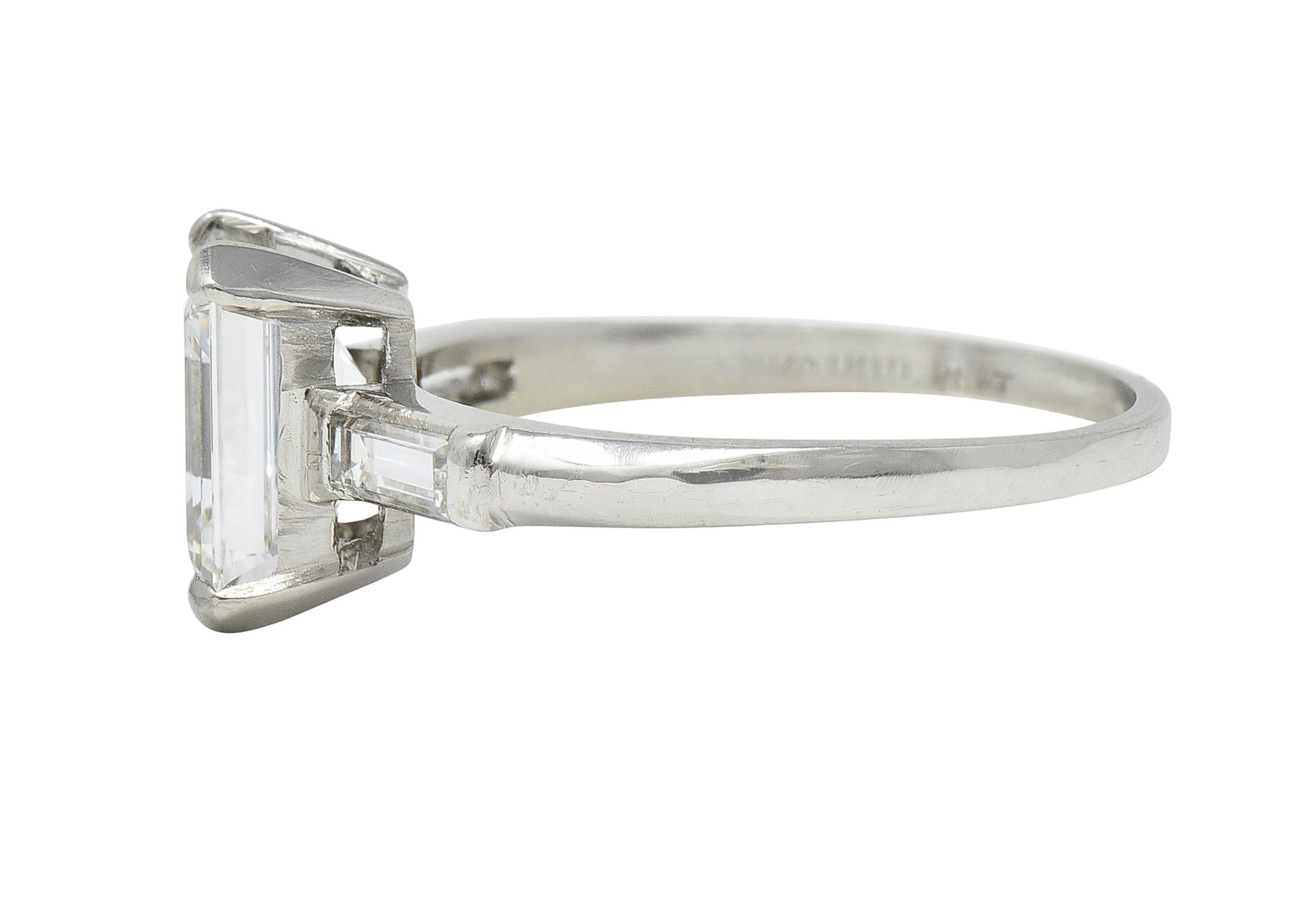 Mid-Century 2.11 CTW Emerald Cut Diamond Platinum Vintage Engagement Ring GIA