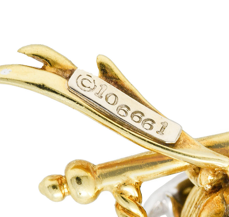 1960's Vintage Ruby Diamond 18 Karat Two-Tone Gold Caged Bird Pendant Necklace Wilson's Antique & Estate Jewelry