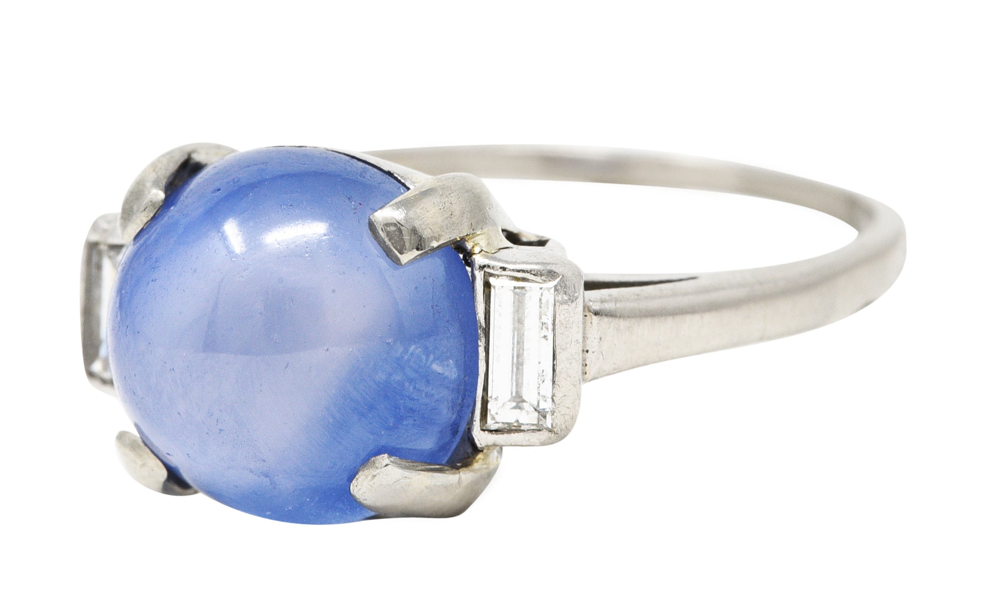 1950's Mid-Century 8.24 CTW Star Sapphire Cabochon Diamond Platinum Vintage Gemstone Ring Wilson's Estate Jewelry