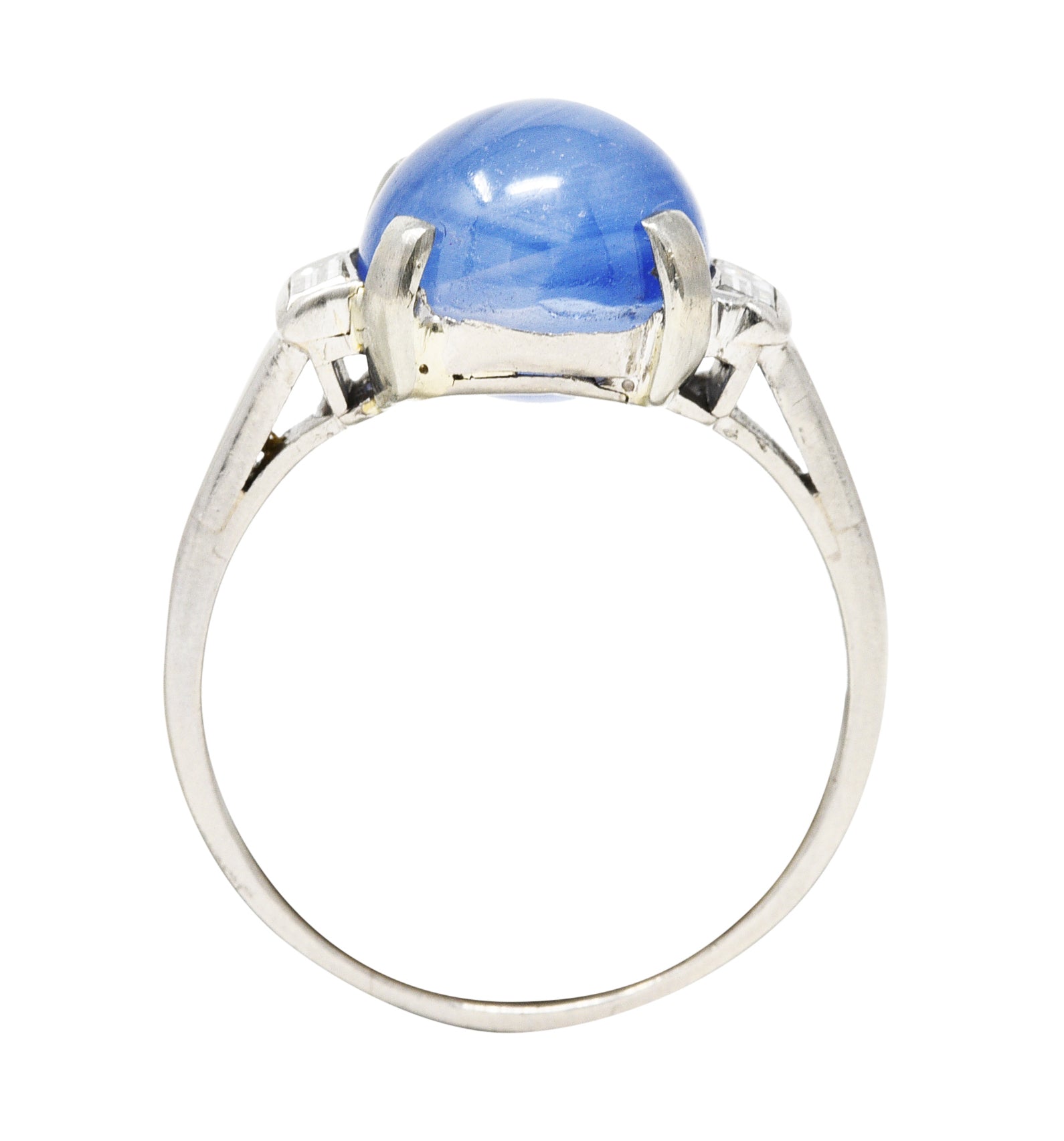 1950's Mid-Century 8.24 CTW Star Sapphire Cabochon Diamond Platinum Vintage Gemstone Ring Wilson's Estate Jewelry