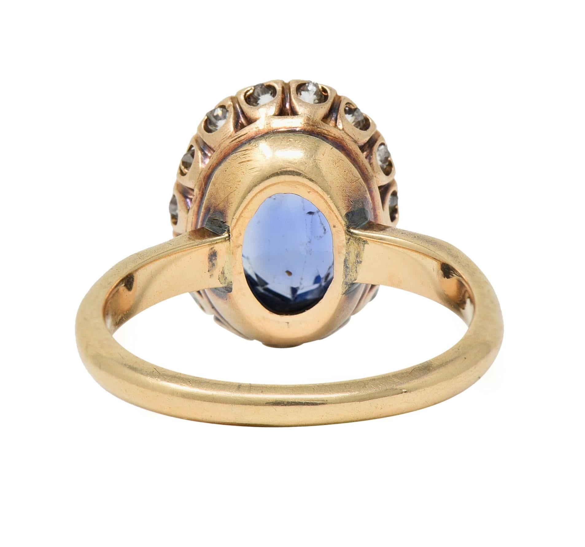 Victorian 2.95 CTW No Heat Ceylon Sapphire Diamond 14 Karat Gold Antique Ring