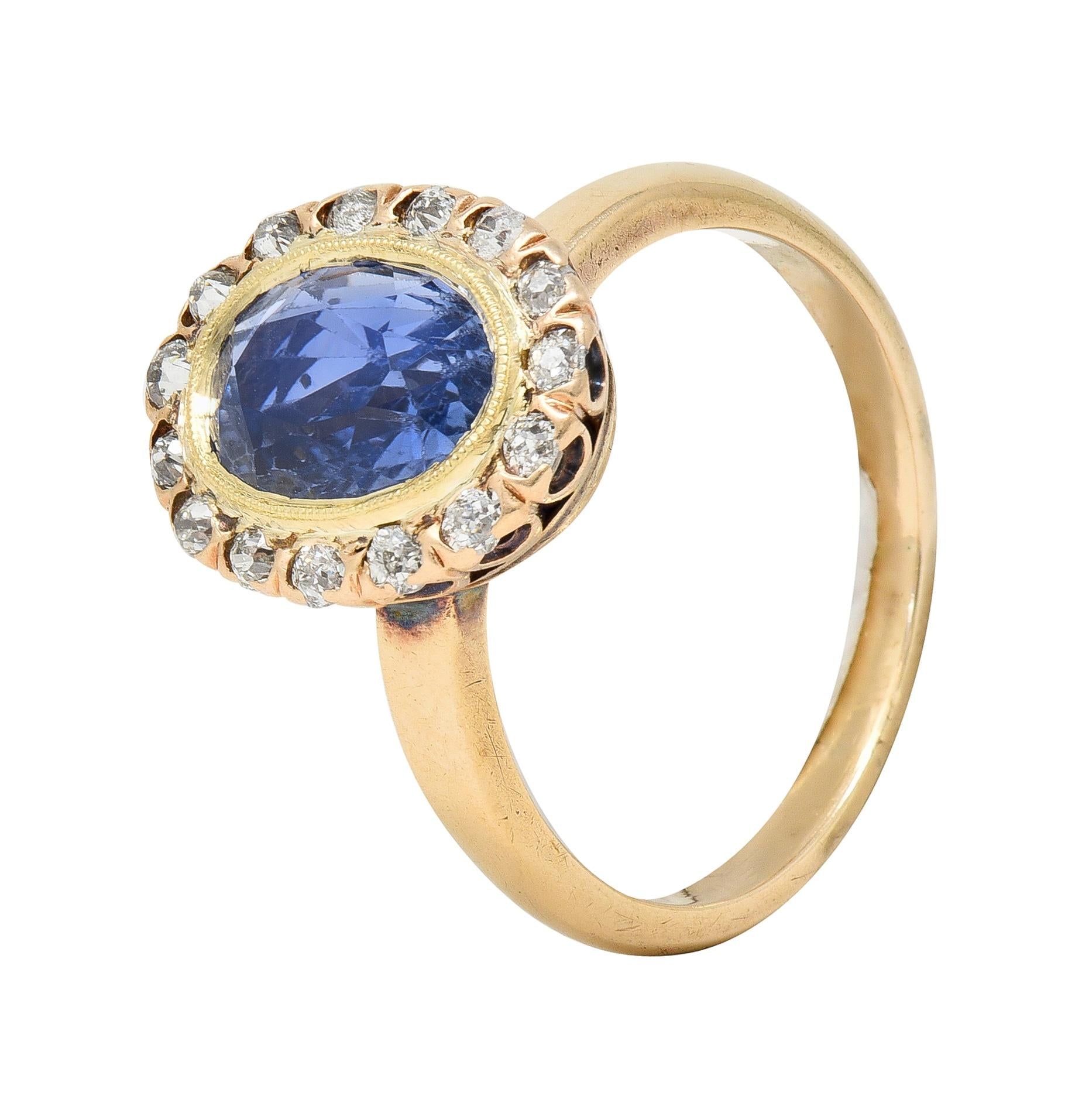 Victorian 2.95 CTW No Heat Ceylon Sapphire Diamond 14 Karat Gold Antique Ring