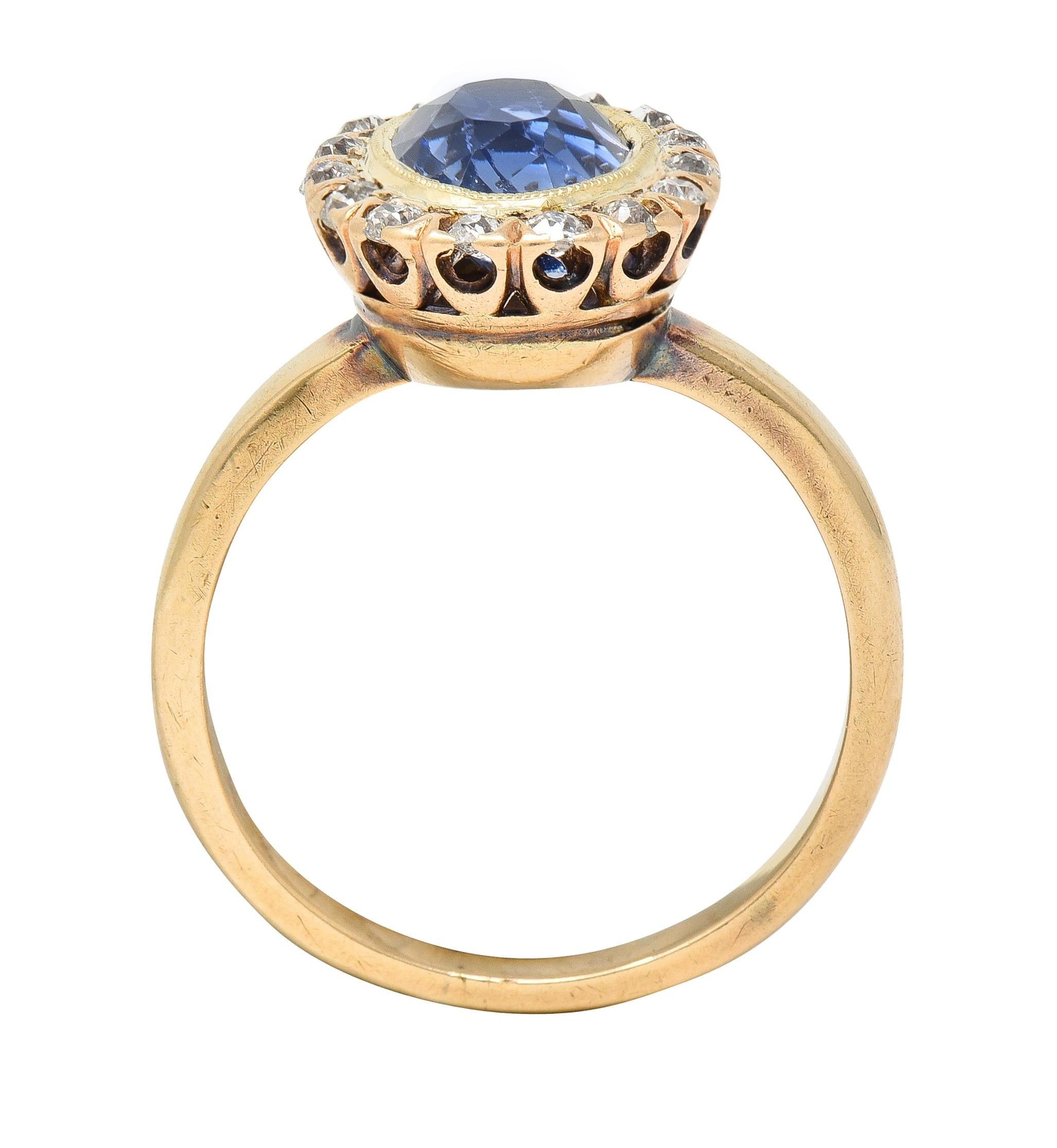 Victorian 2.95 CTW No Heat Ceylon Sapphire Diamond 14 Karat Gold Antique Ring