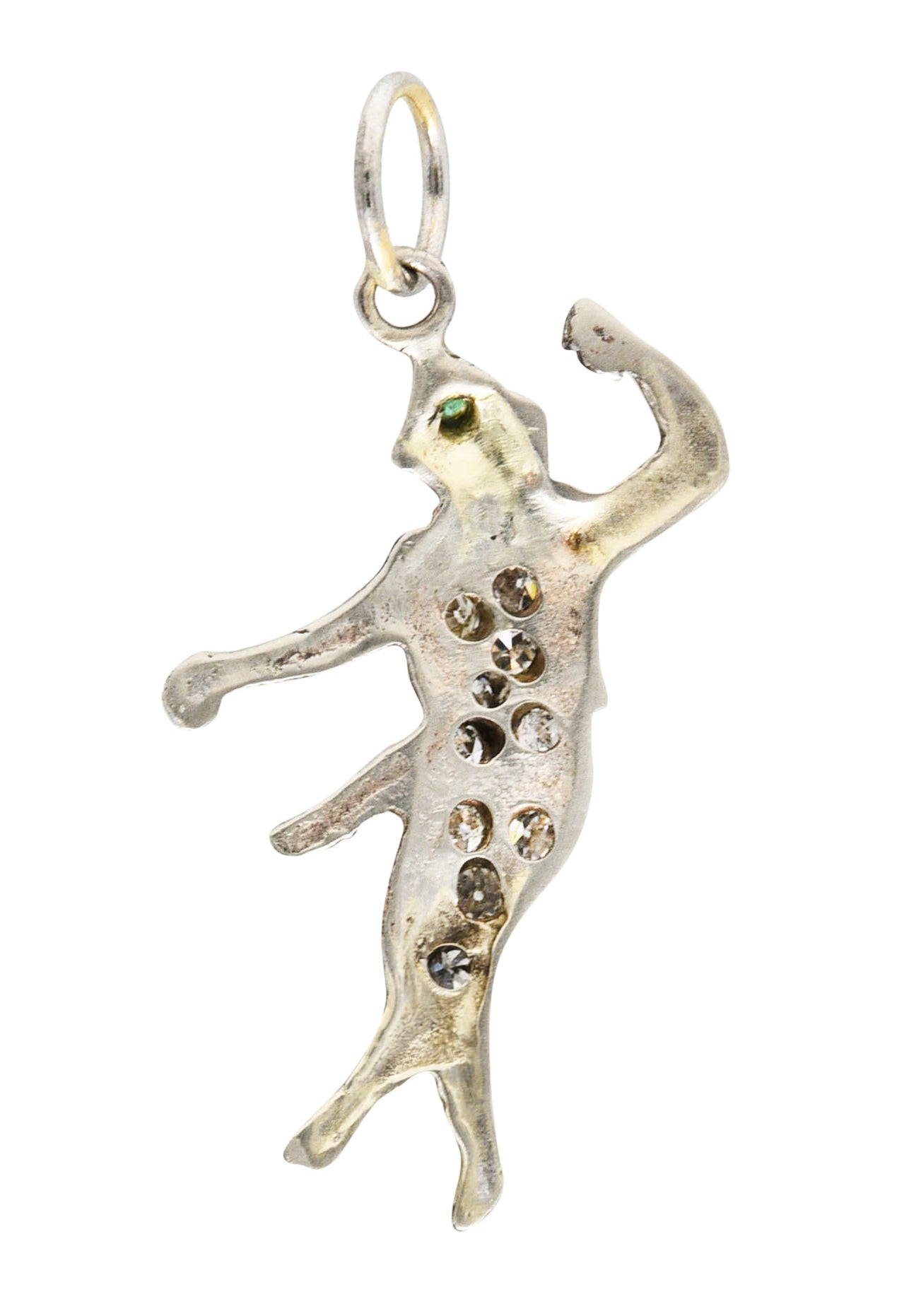 Art Deco Diamond Emerald 14 Karat White Gold Dancer Charm Wilson's Estate Jewelry